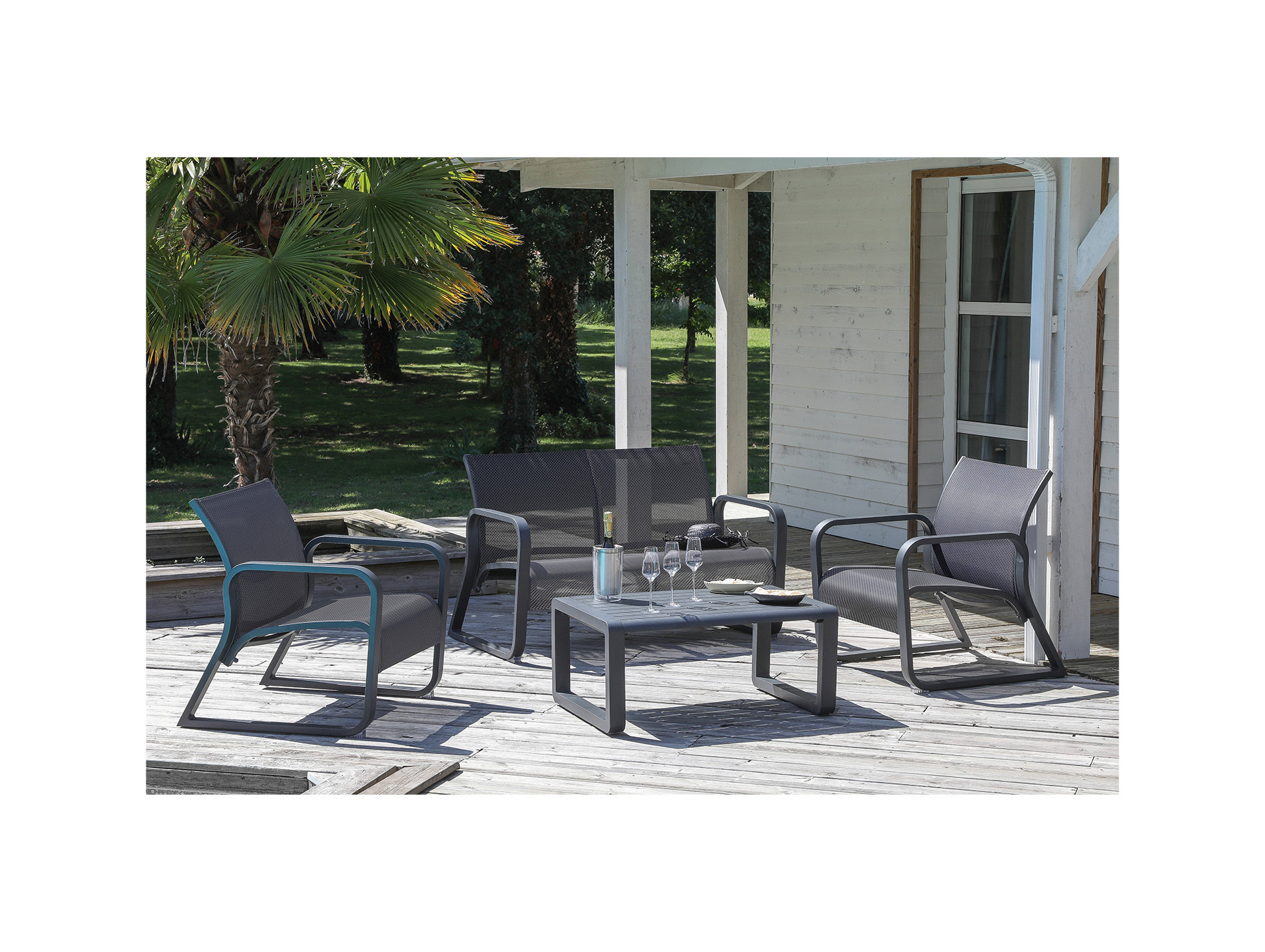 Salon de jardin bas aluminium toile Quenza graphite