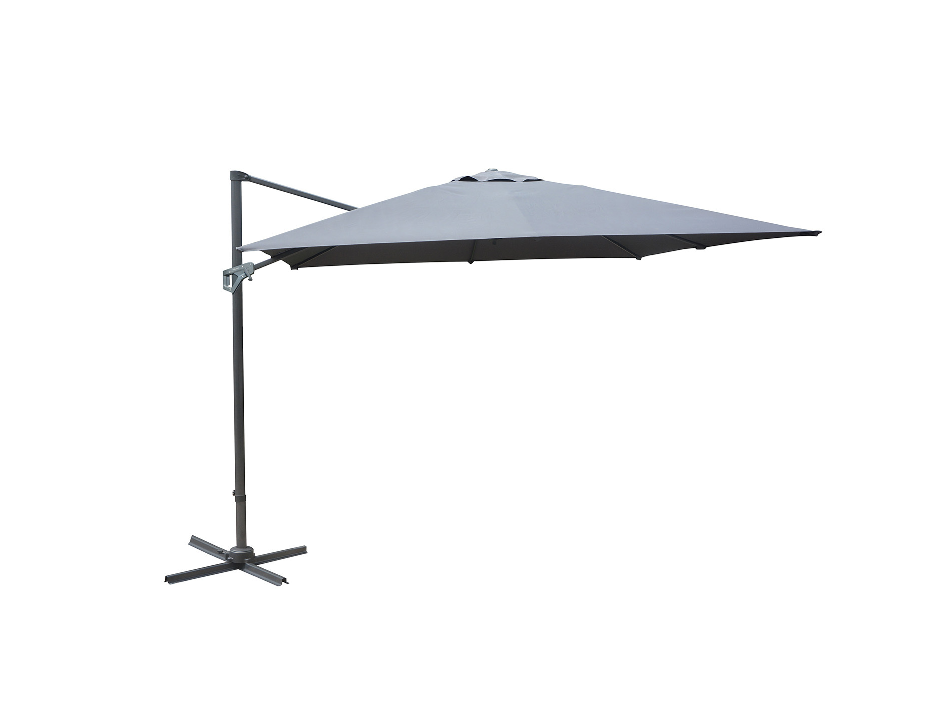 Parasol déporté 3x3 aluminium inclinable avec pied et housse