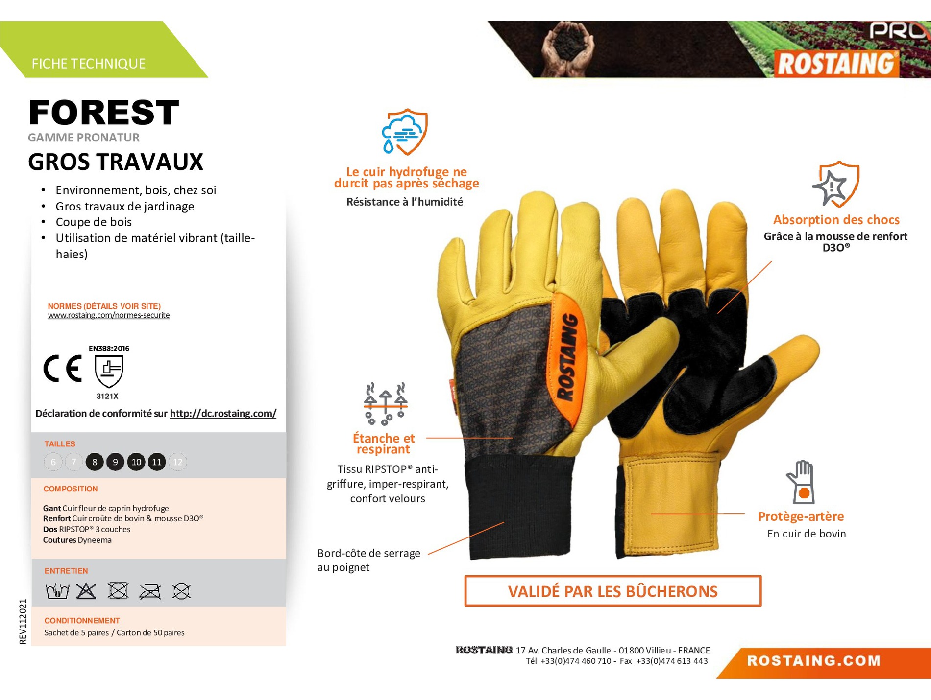 Gants ROSTAING Forest spécial bucheronnage cuir beige