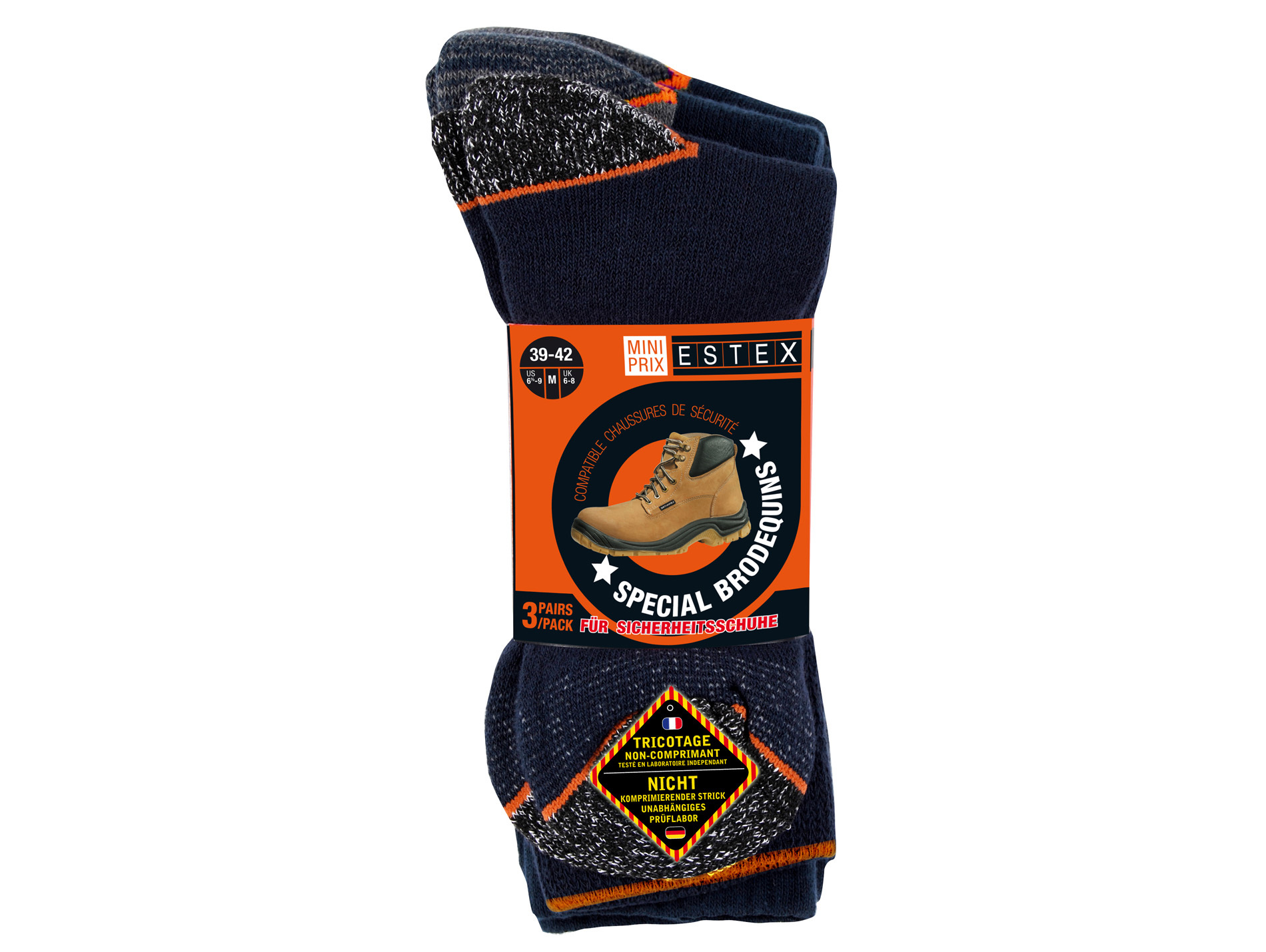 Chaussettes ESTEX No Comprim coton/poly x3