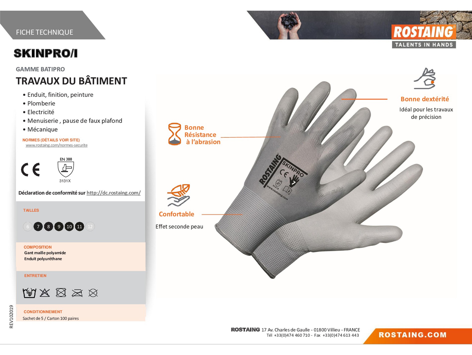 Gants ROSTAING Skinpro manutention fine gris