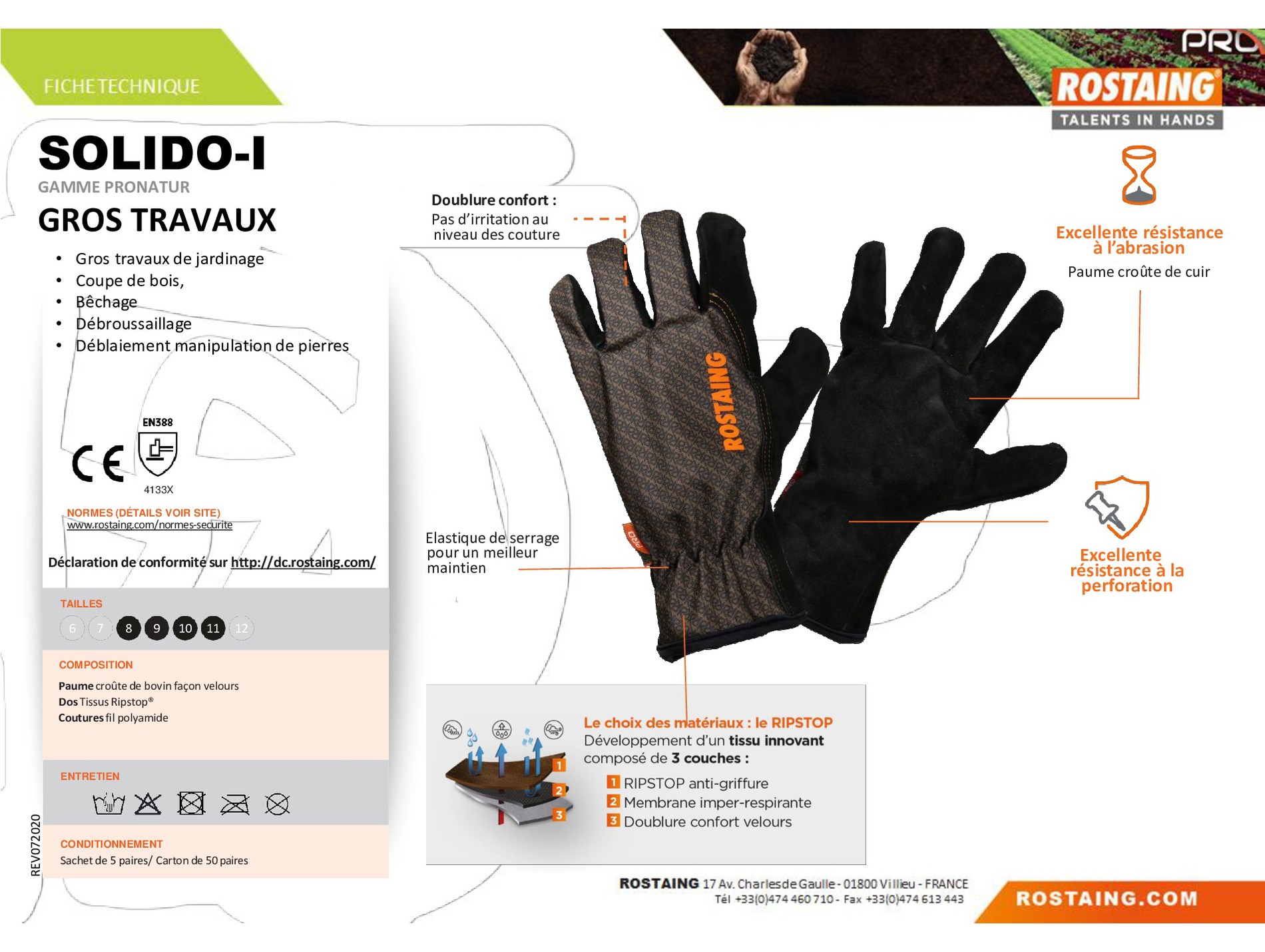 Gants ROSTAING Solido gros travaux sec/humide cuir noir