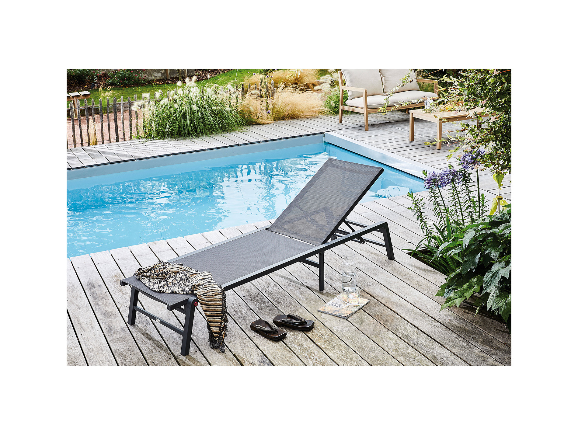 Bain de soleil pliant aluminium toile Eden gris