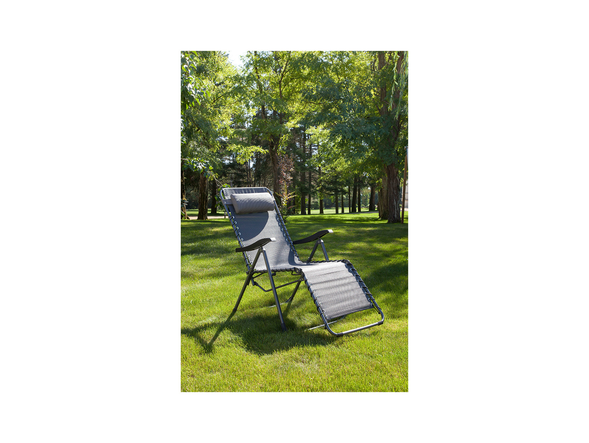 Fauteuil relax pliant acier toile Neo gris