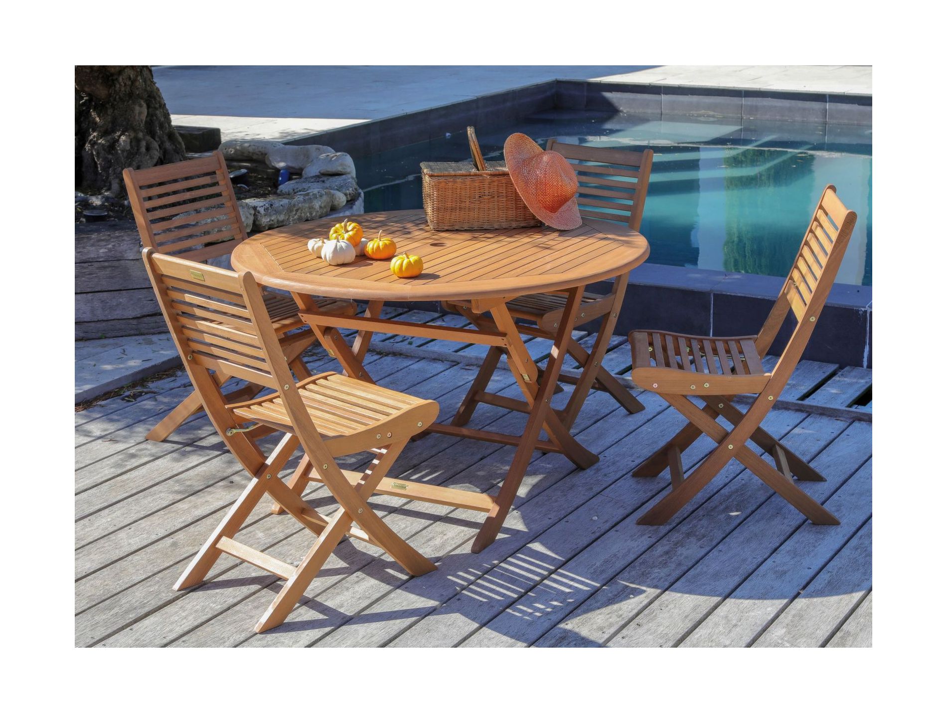 Table de jardin pliante bois acacia Ø120 Sophie