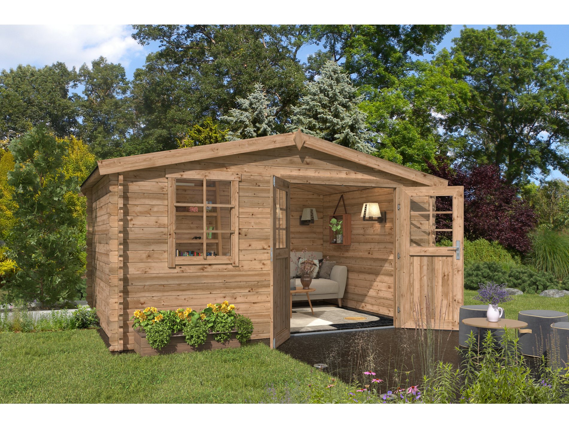 Abri jardin bois LASITA amely autoclave 34mm 12,16m²