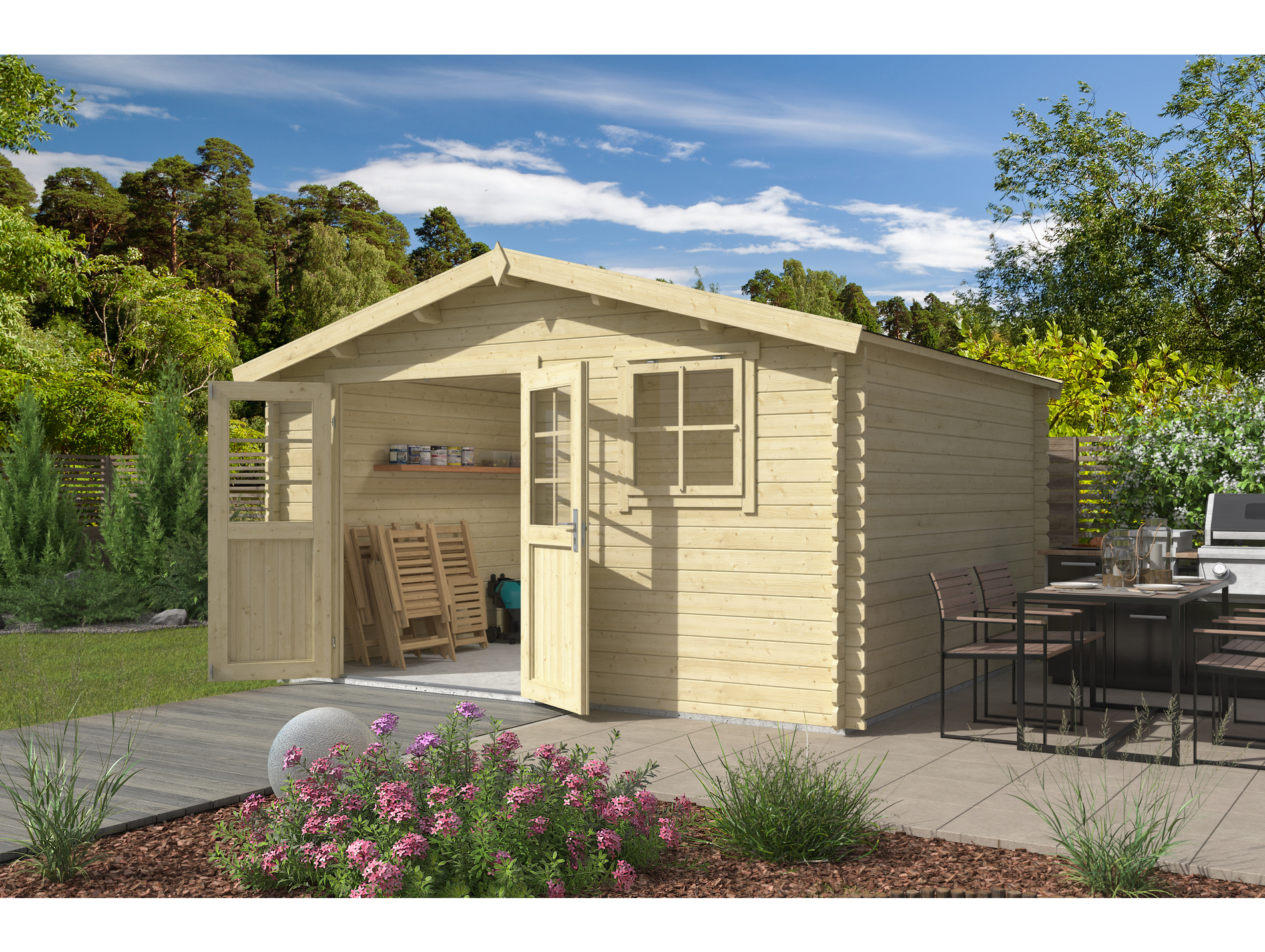 Abri jardin bois LASITA elma brut 28mm 15,37m²