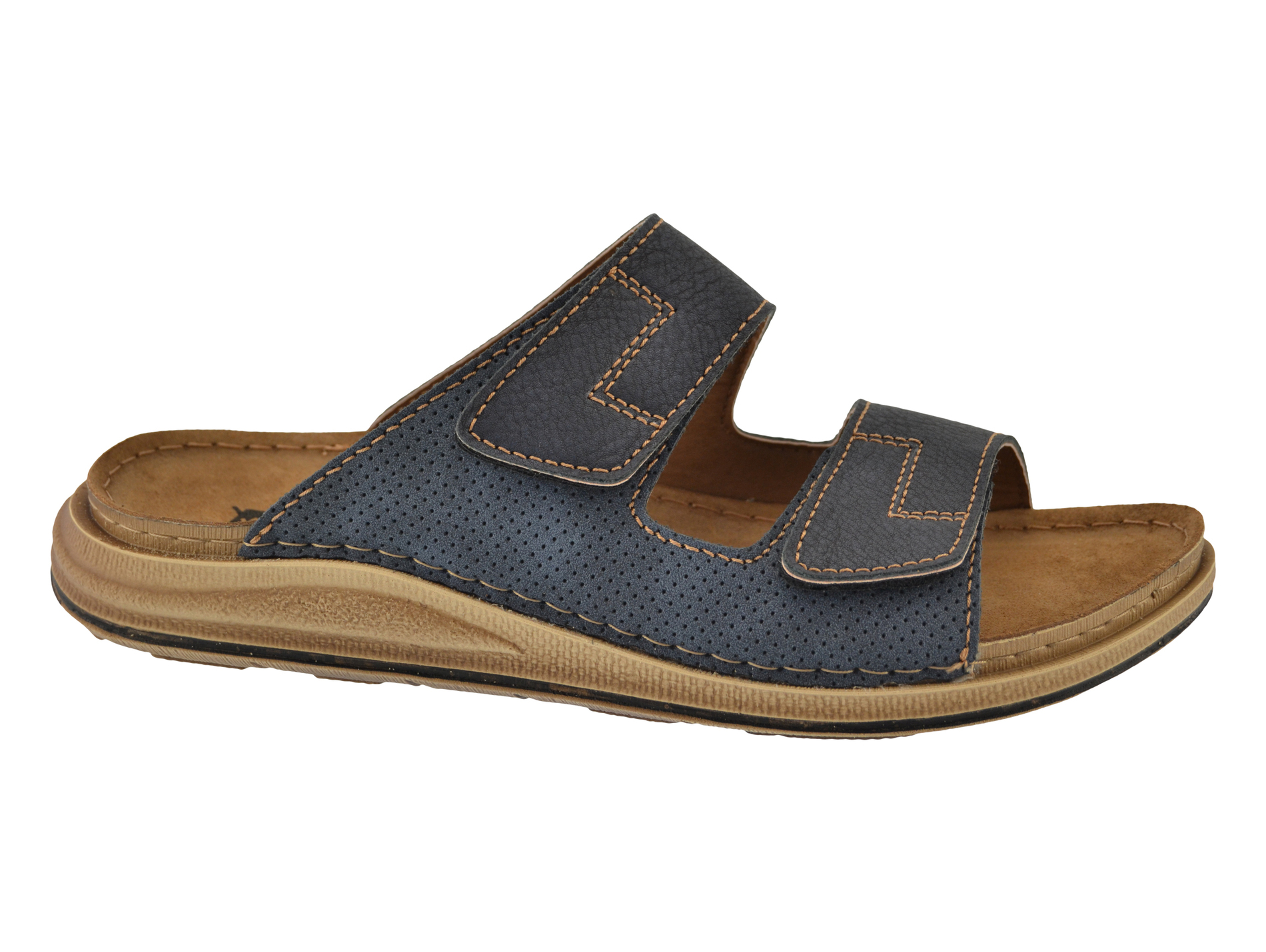 Pantoufles MORAN'S Astap 2 velcros cuir marine