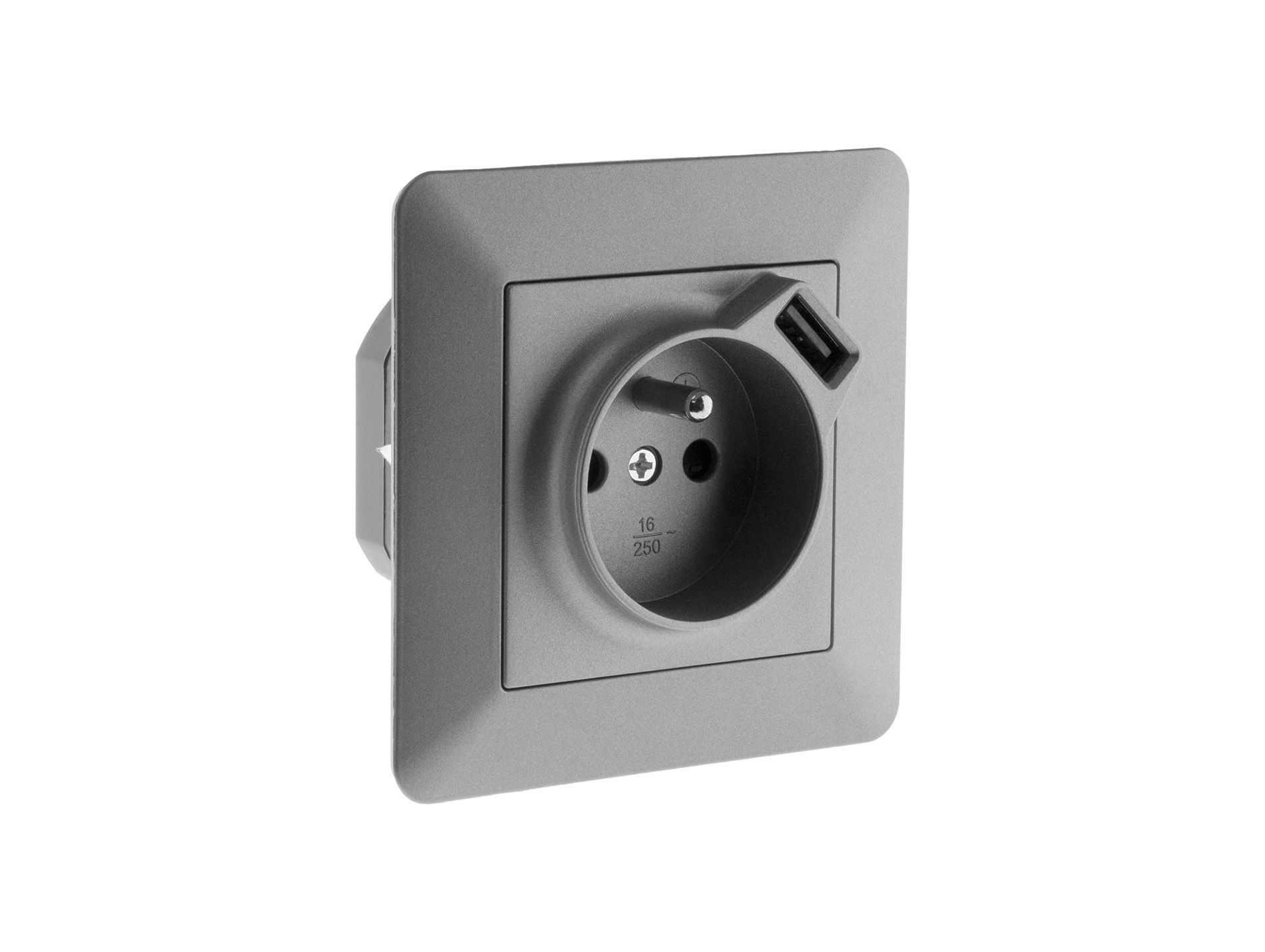 Prise ZENITECH Artezo Titanium 2P+T 16a avec port USB-A 2.4a