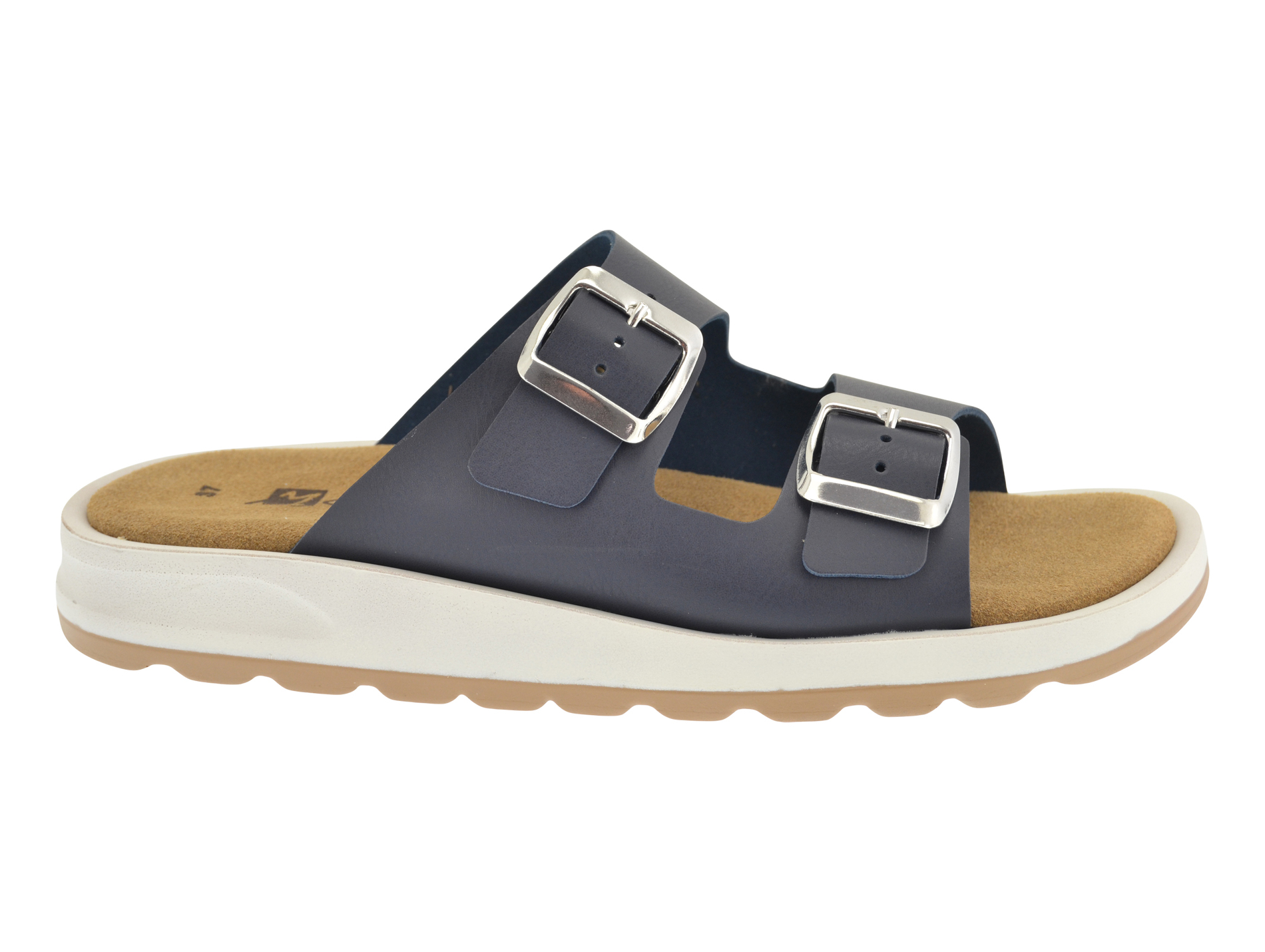 Pantoufles MORAN'S Pamette 2 boucles cuir marine