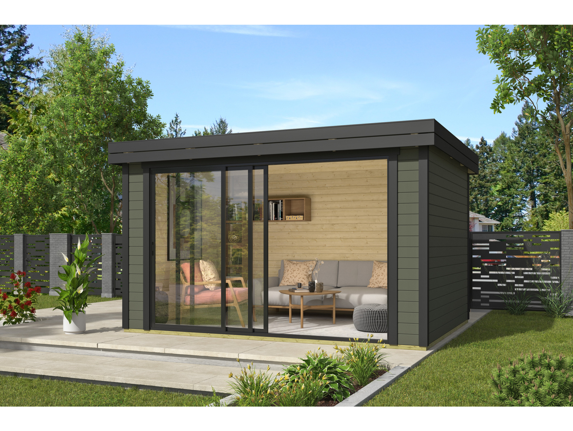 Abri jardin bois LASITA scala gris vert 28mm 12,40m²