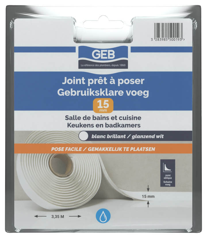 Joint étanche GEB préformé 15mmx3,35m blanc