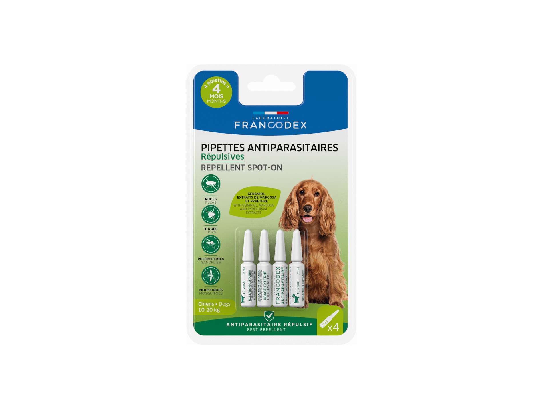 Pipettes insectifuges FRANCODEX chien x4