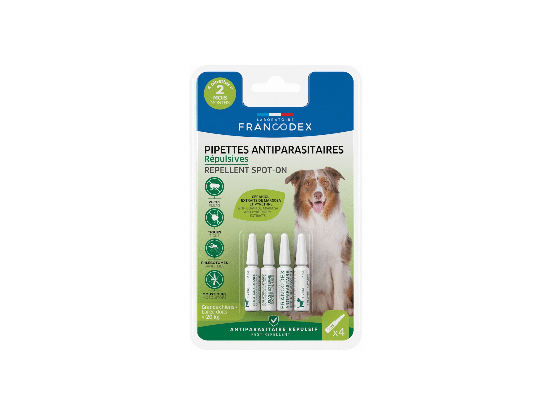 Pipettes insectifuges FRANCODEX grand chien x4