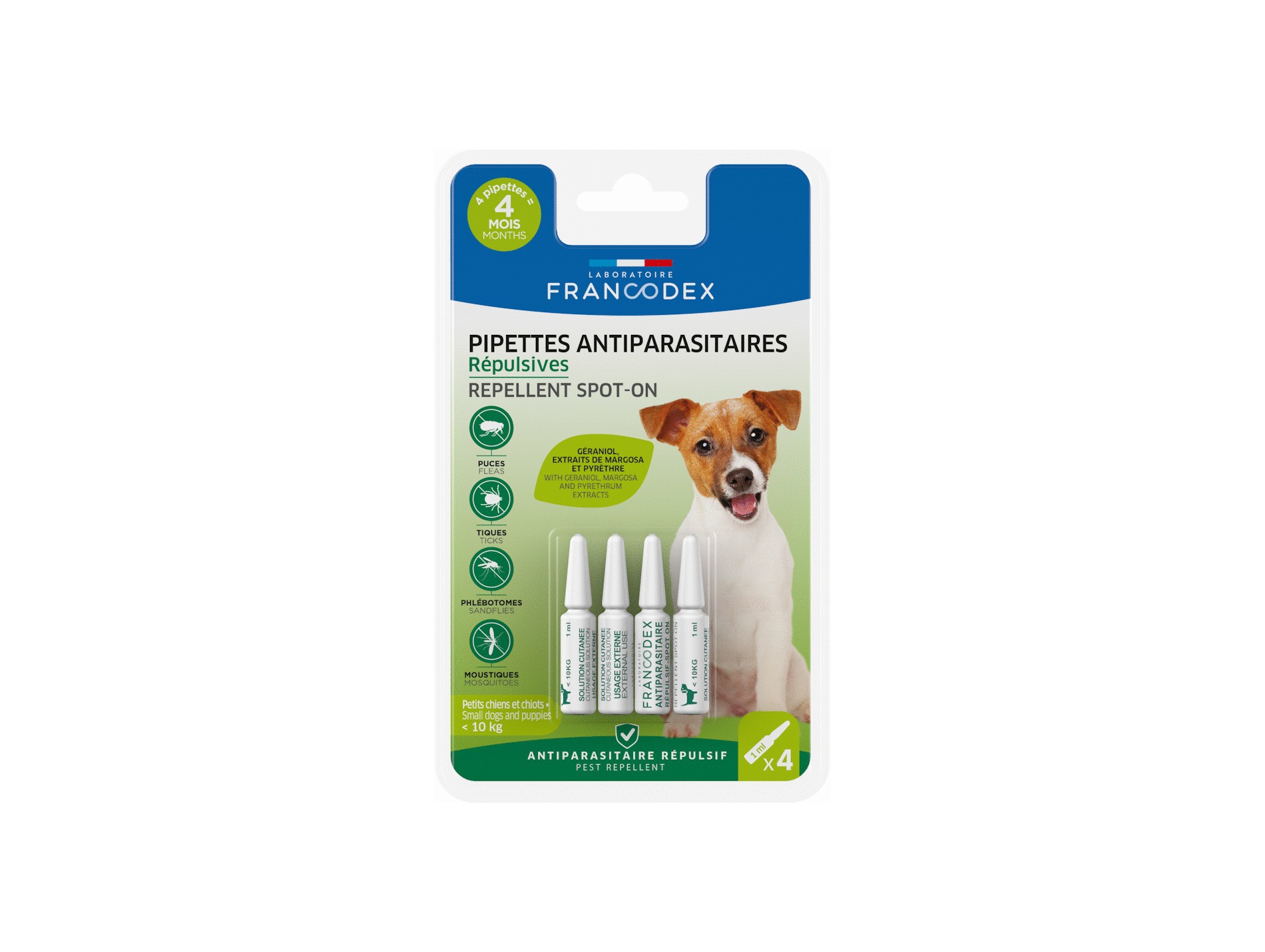 Pipettes insectifuges FRANCODEX petit chien x4