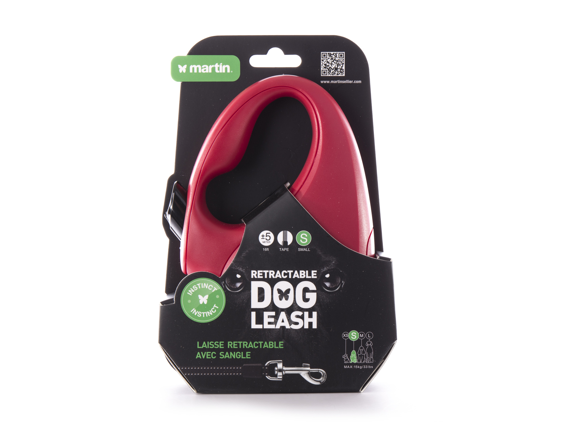 Laisse MARTIN SELLIER Instinct sangle S 5m rouge