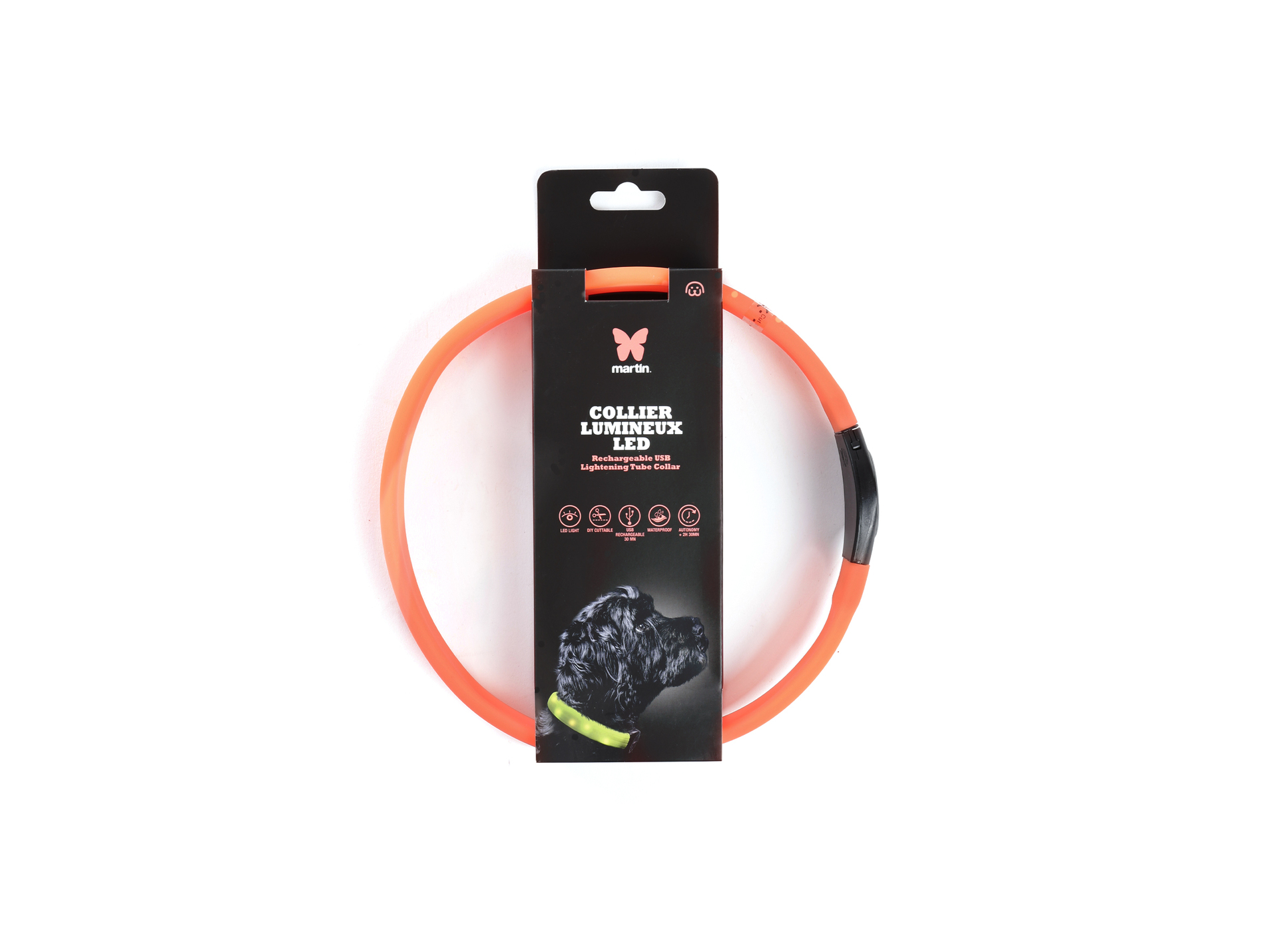 Collier MARTIN SELLIER tube plat LED 2.5x65cm orange