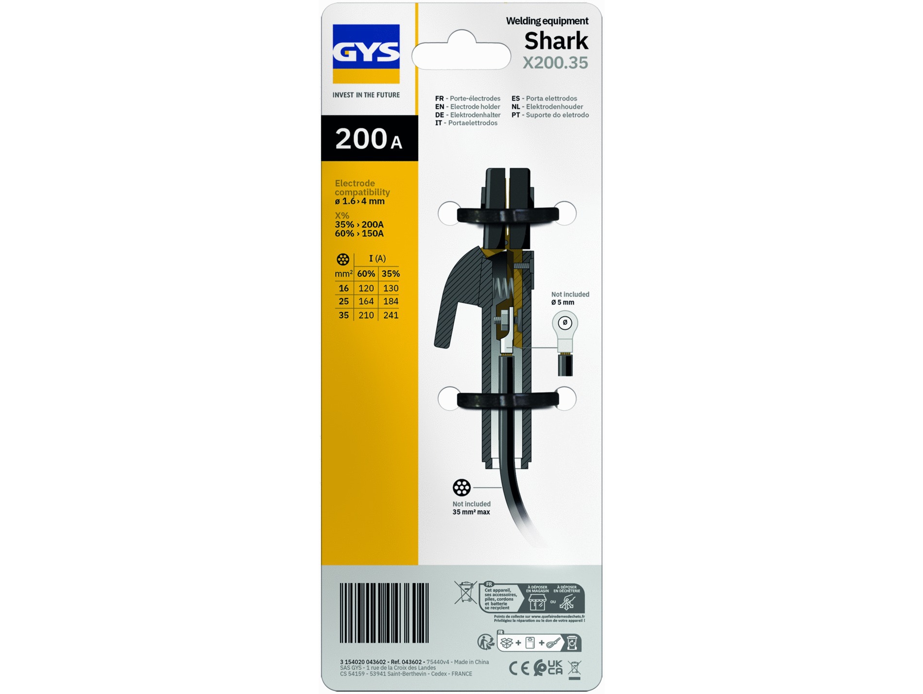 Porte Electrode Shark 200 A / 35 mm²