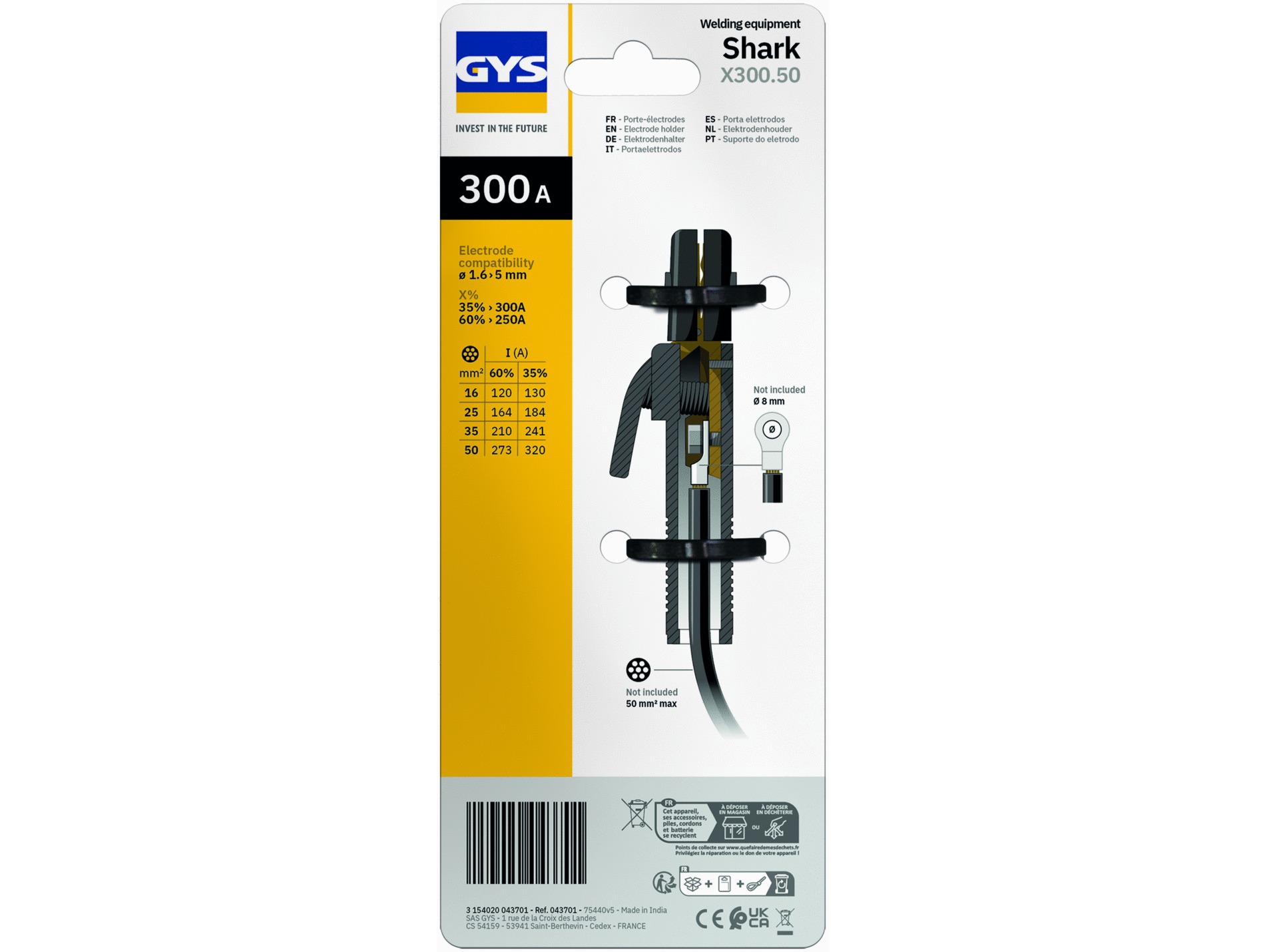 Porte Electrode Shark 300 A / 50 mm²