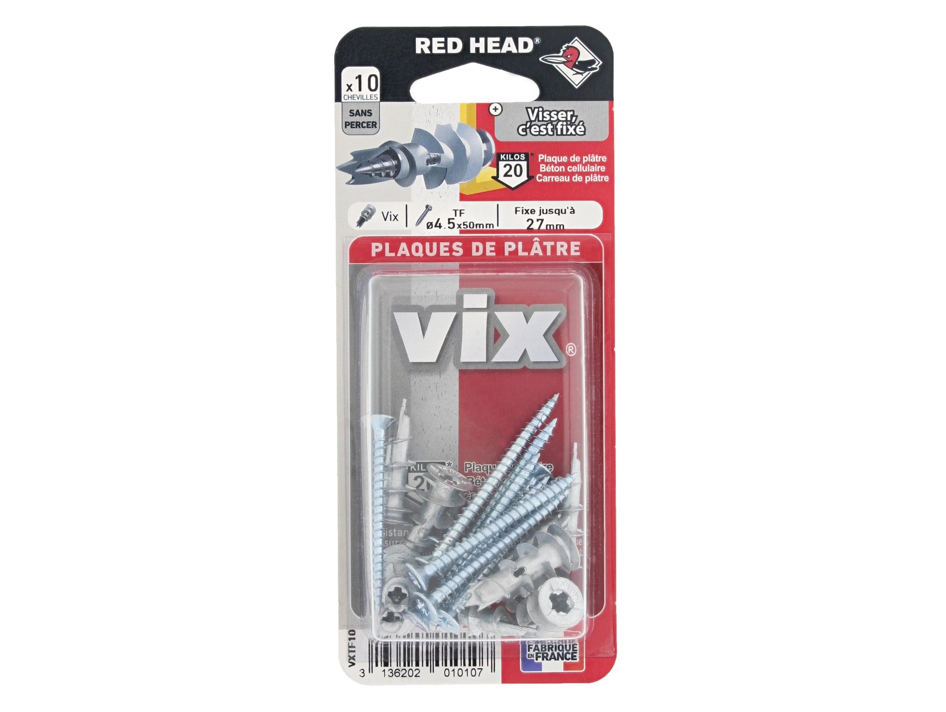 Chevilles autoforeuse avec vis RED HEAD Ø4,5mm L.50mm x10