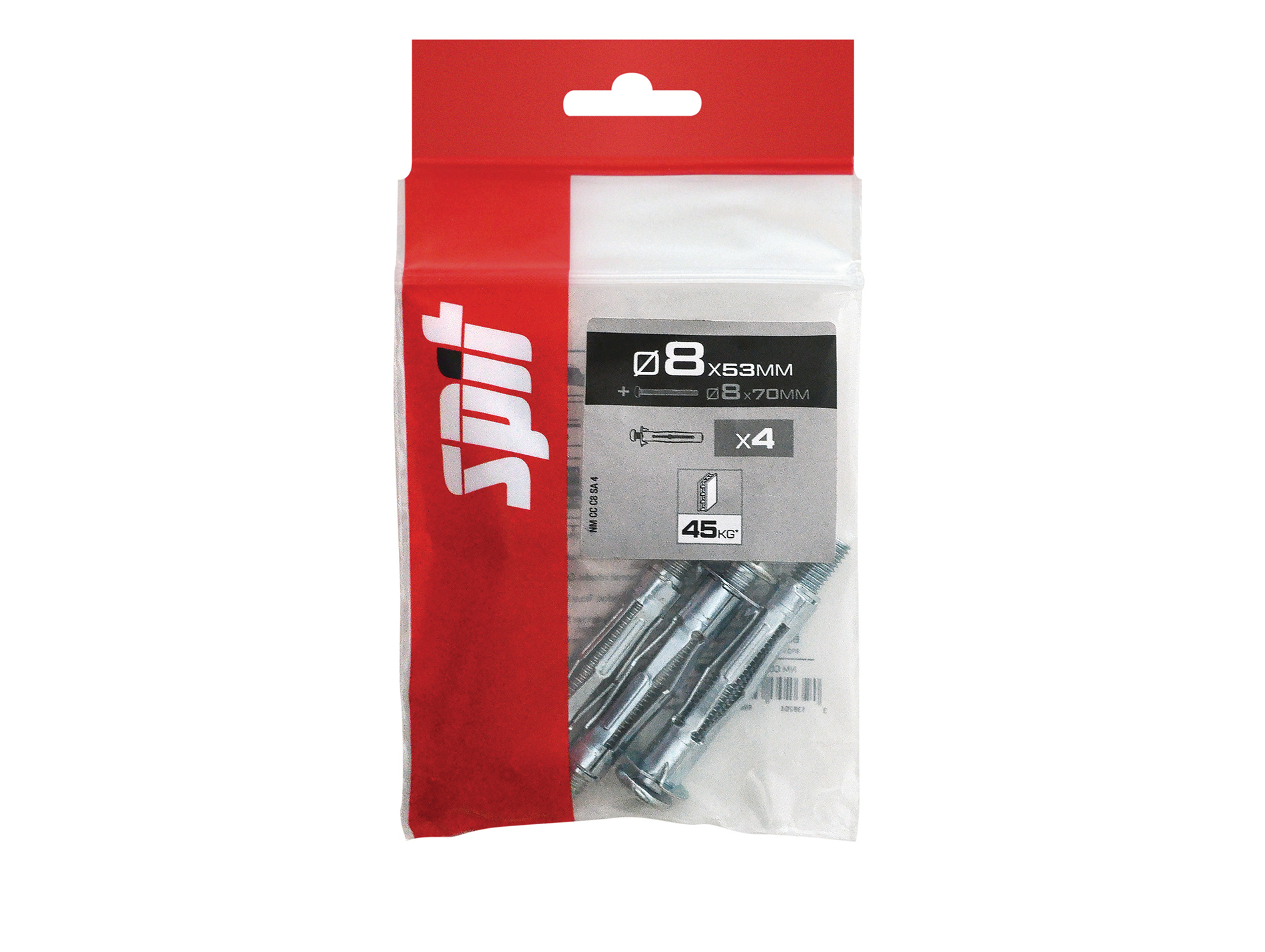 Cheville métal SPIT CC 8x53mm avec vis TR 8x60mm x4