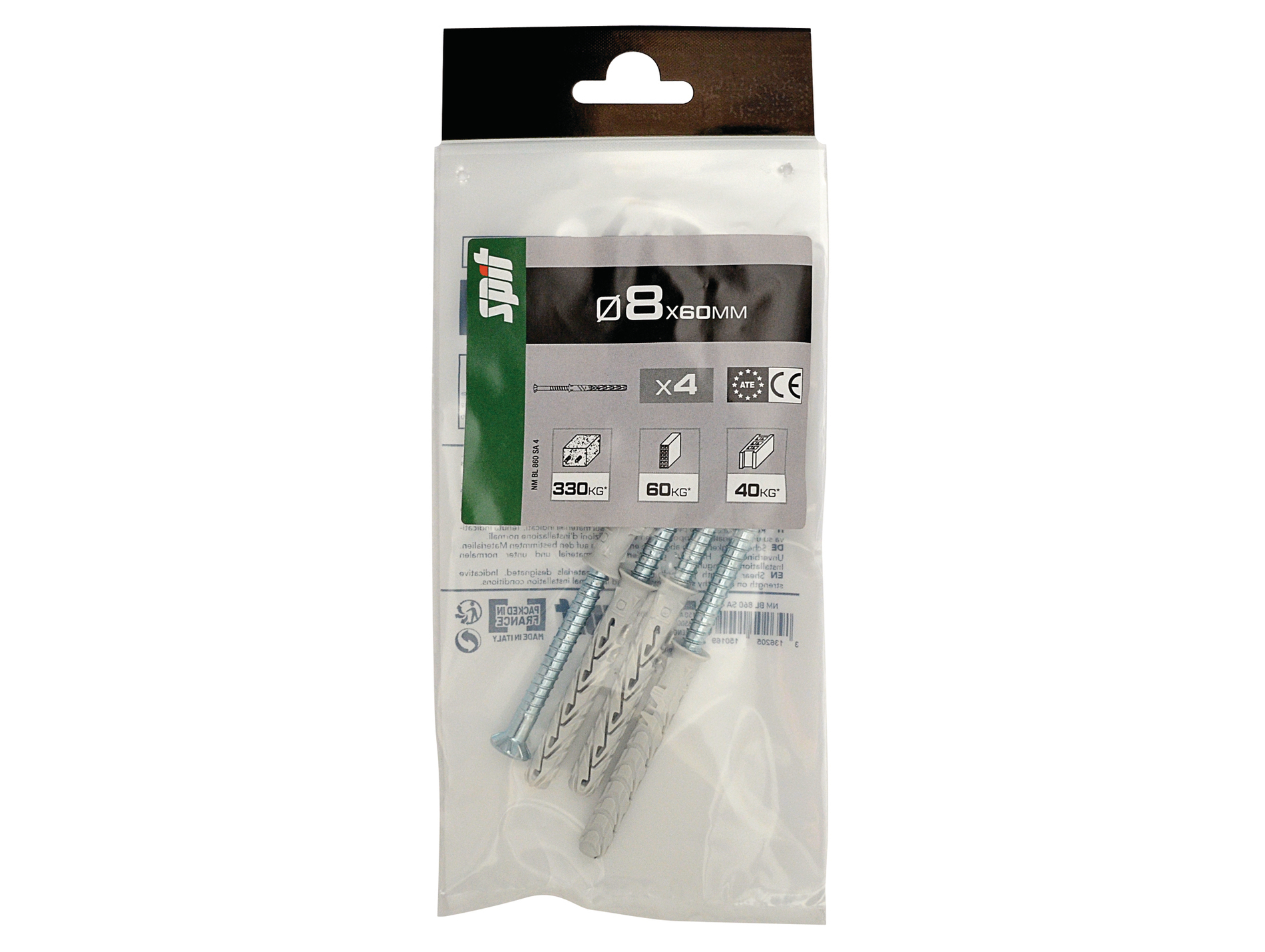 Chevilles traversantes avec vis TF SPIT Ø8mm L.60mm x4
