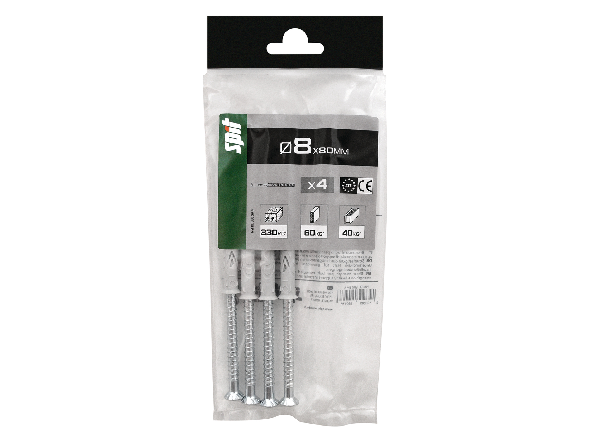 Chevilles traversantes avec vis TF SPIT Ø8mm L.80mm x4