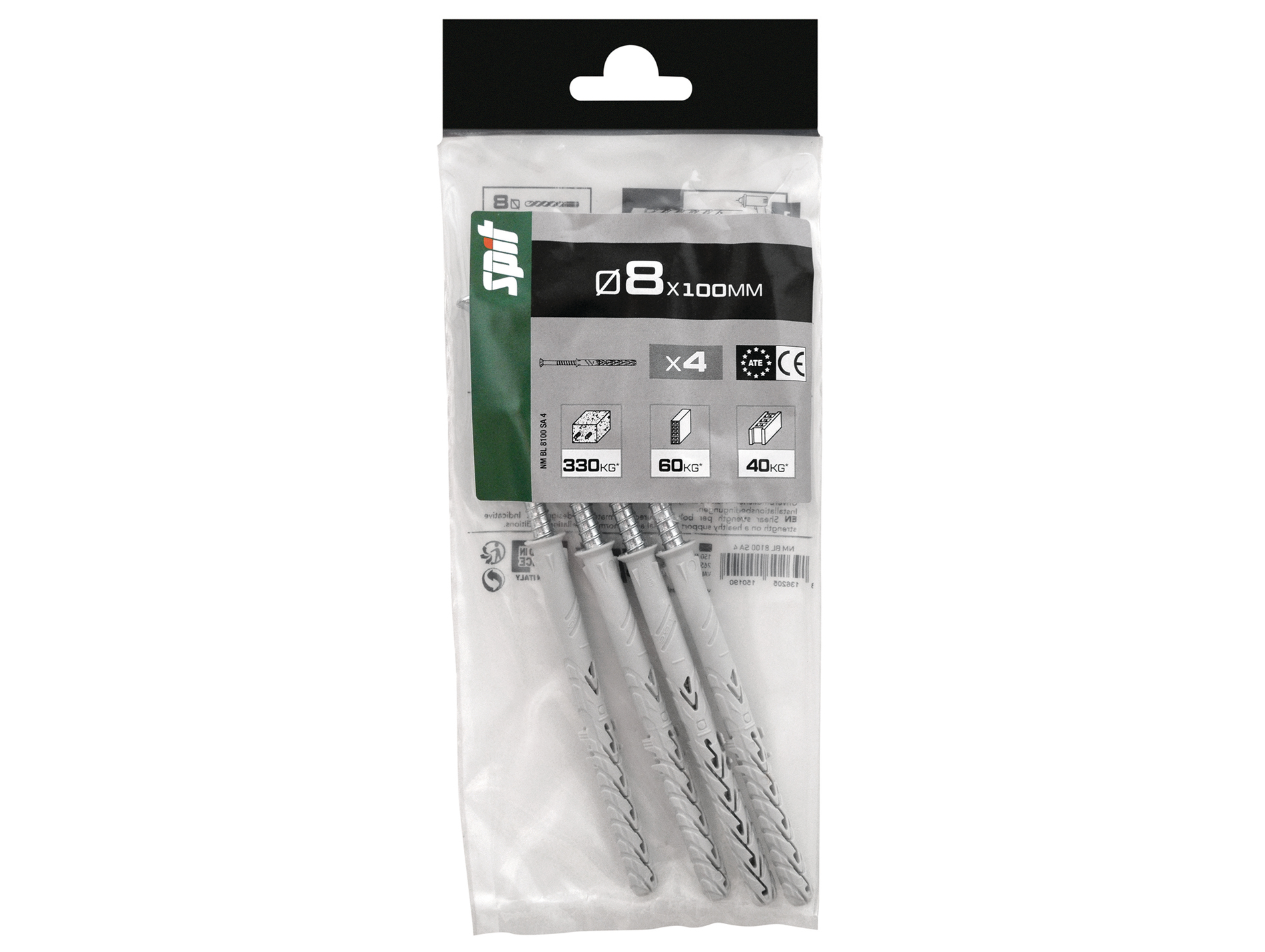 Chevilles traversantes avec vis TF SPIT Ø8mm L.100mm x4