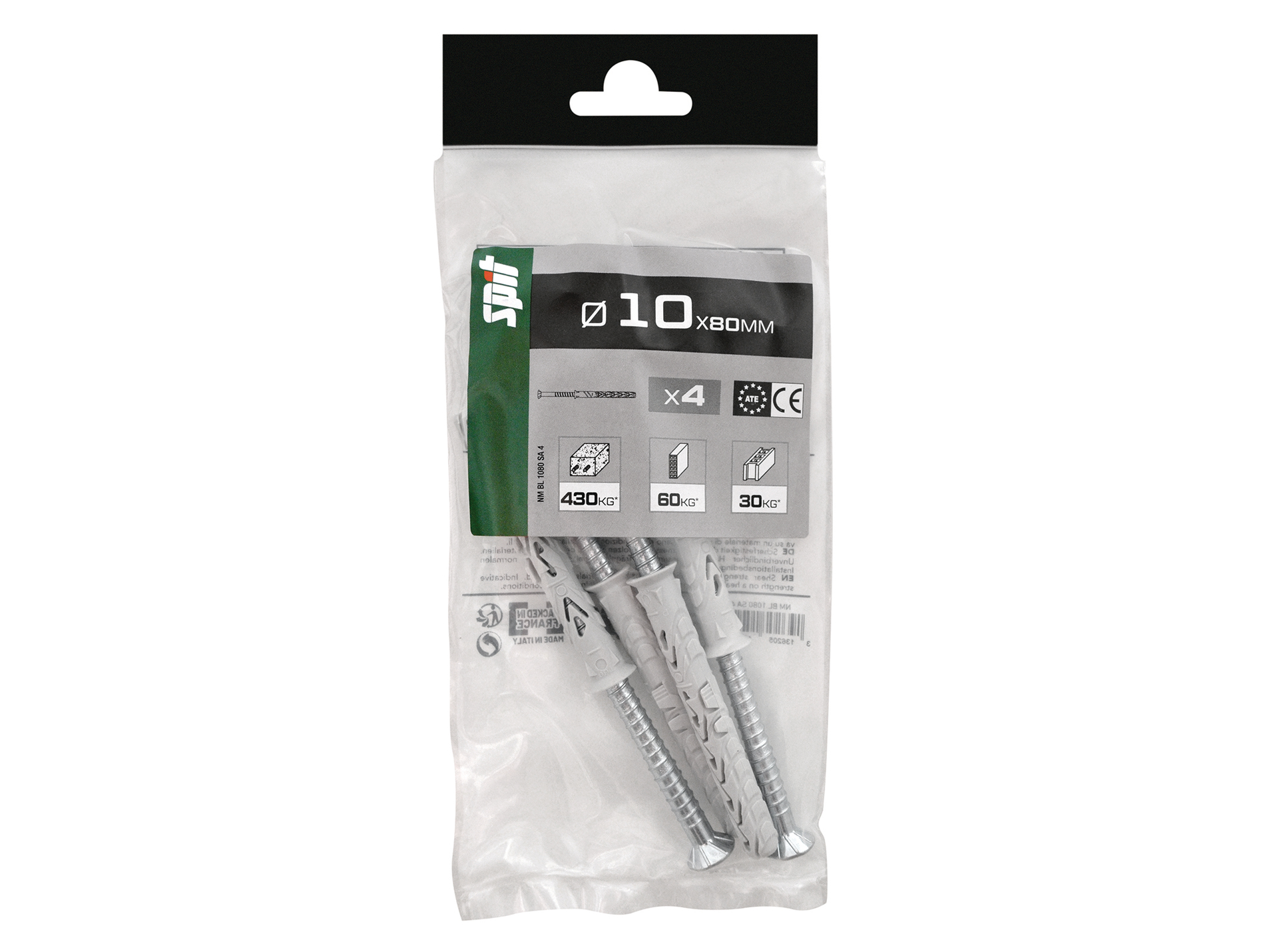 Chevilles traversantes avec vis TF SPIT Ø10mm L.80mm x4
