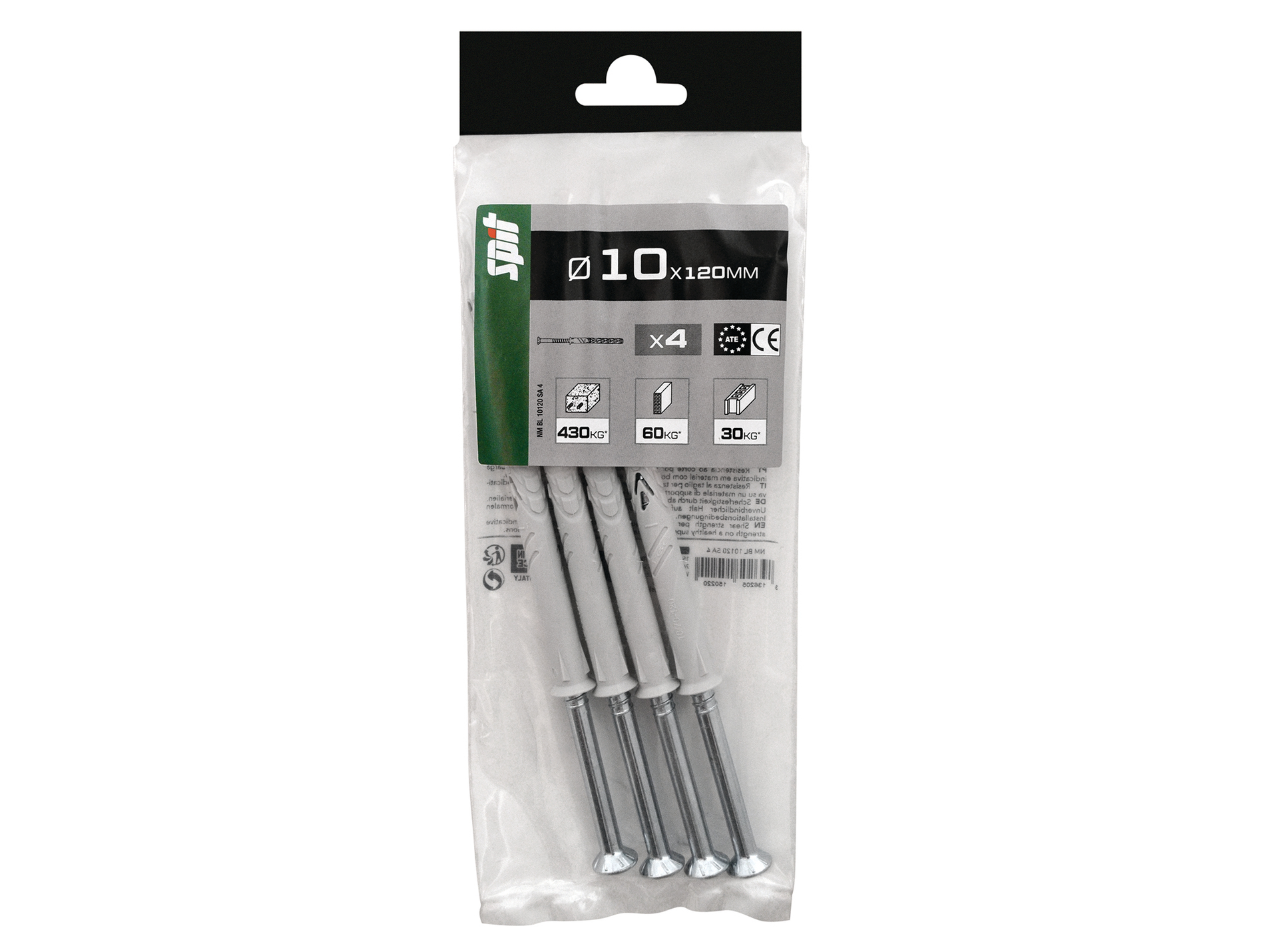 Chevilles traversantes avec vis TF SPIT Ø10mm L.120mm x4