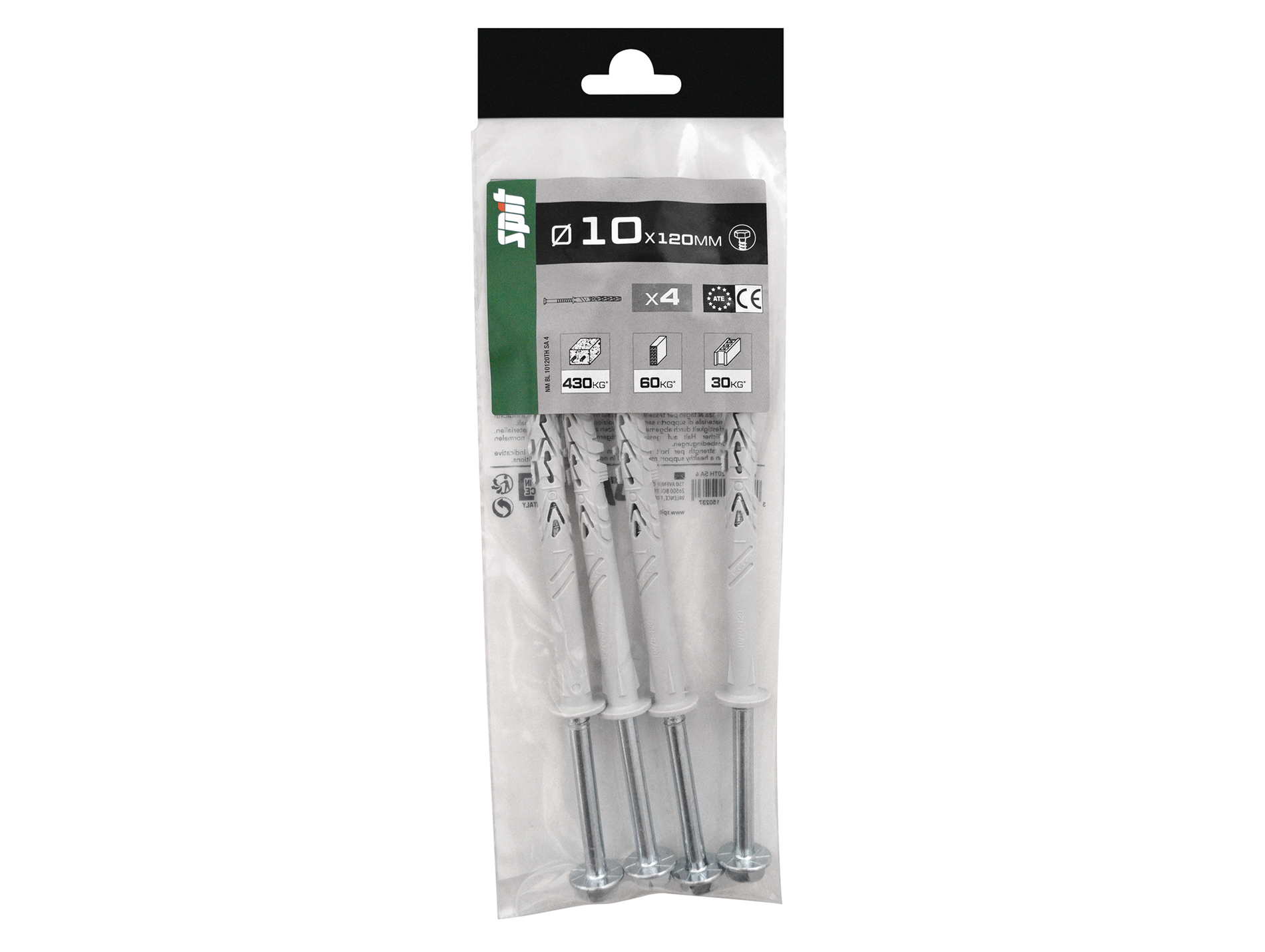 Chevilles traversantes avec vis TH SPIT Ø10mm L.120mm x4