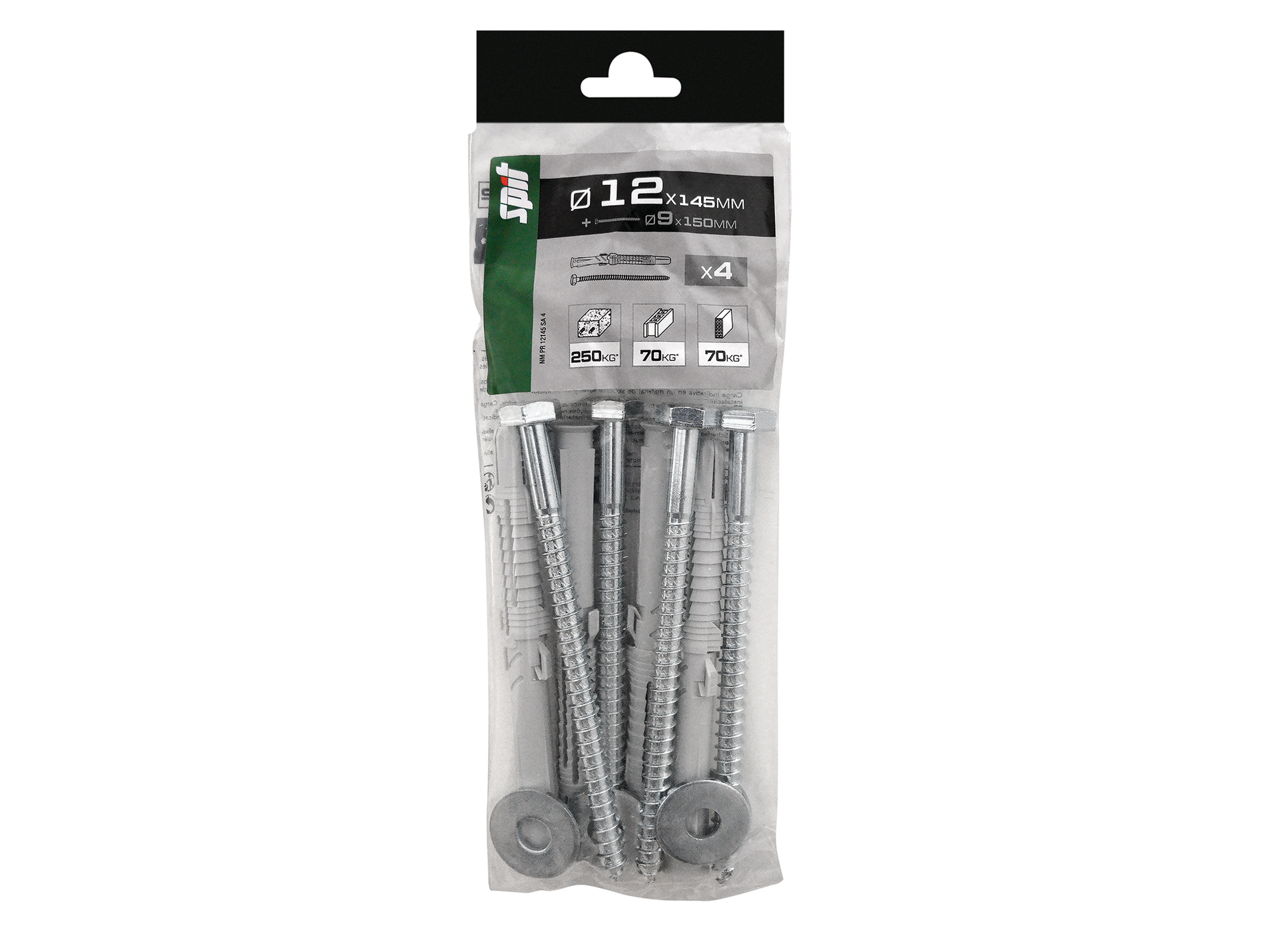 Chevilles à expansion avec vis TH Ø9mm SPIT Ø12mm L.145mm x4