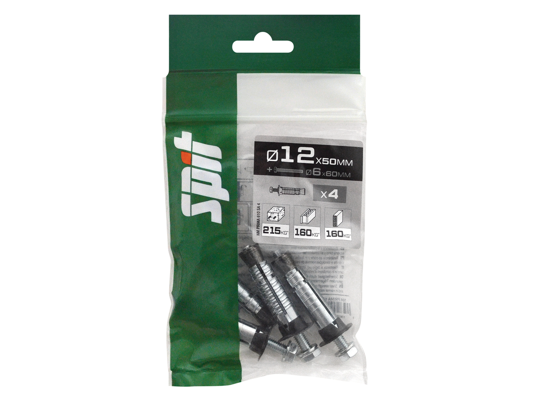 Cheville acier SPIT Prima 12x50mm avec tirefond TH 6x60mm x4