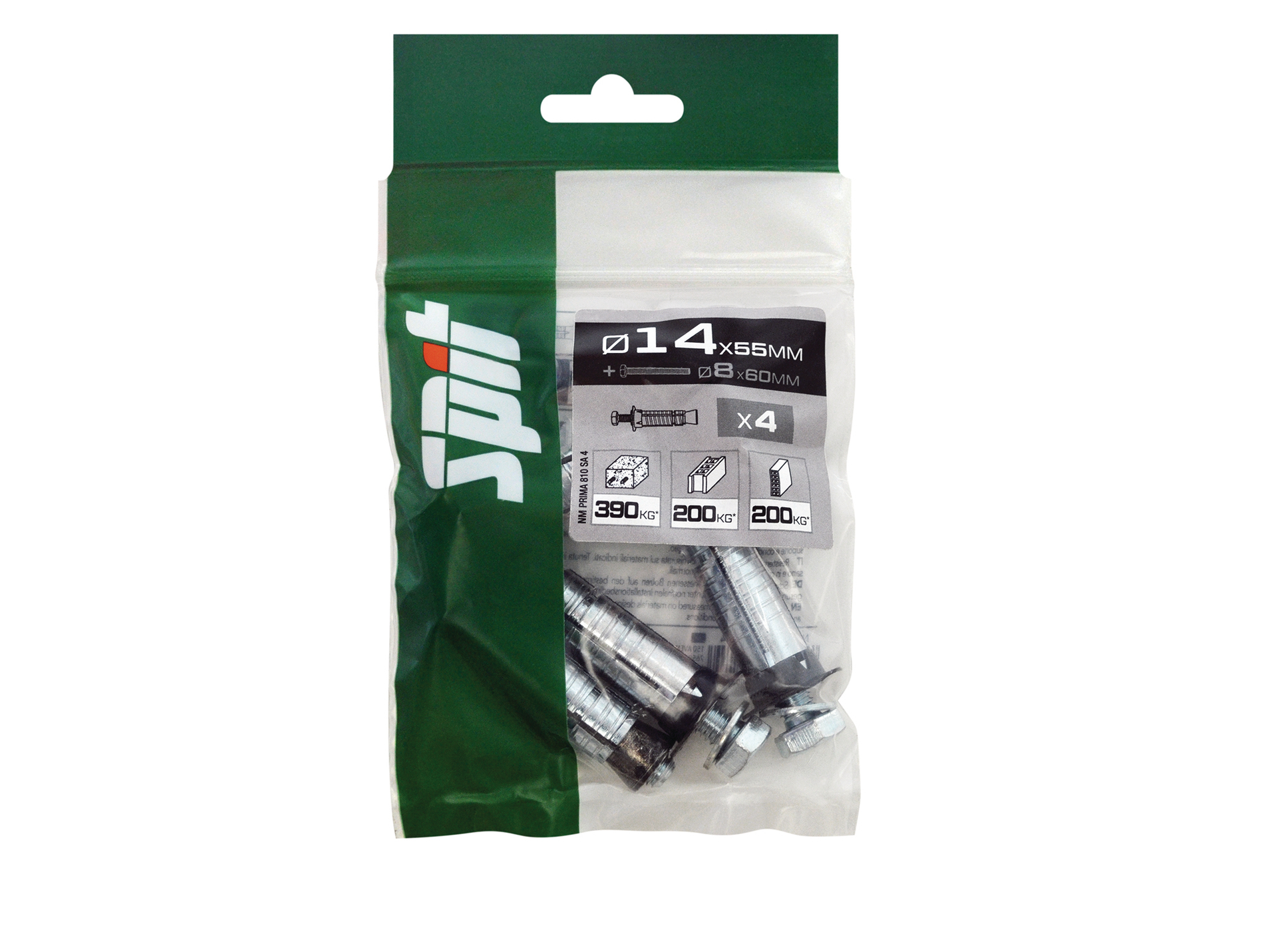 Cheville acier SPIT Prima 14x55mm avec tirefond TH 8x60mm x4