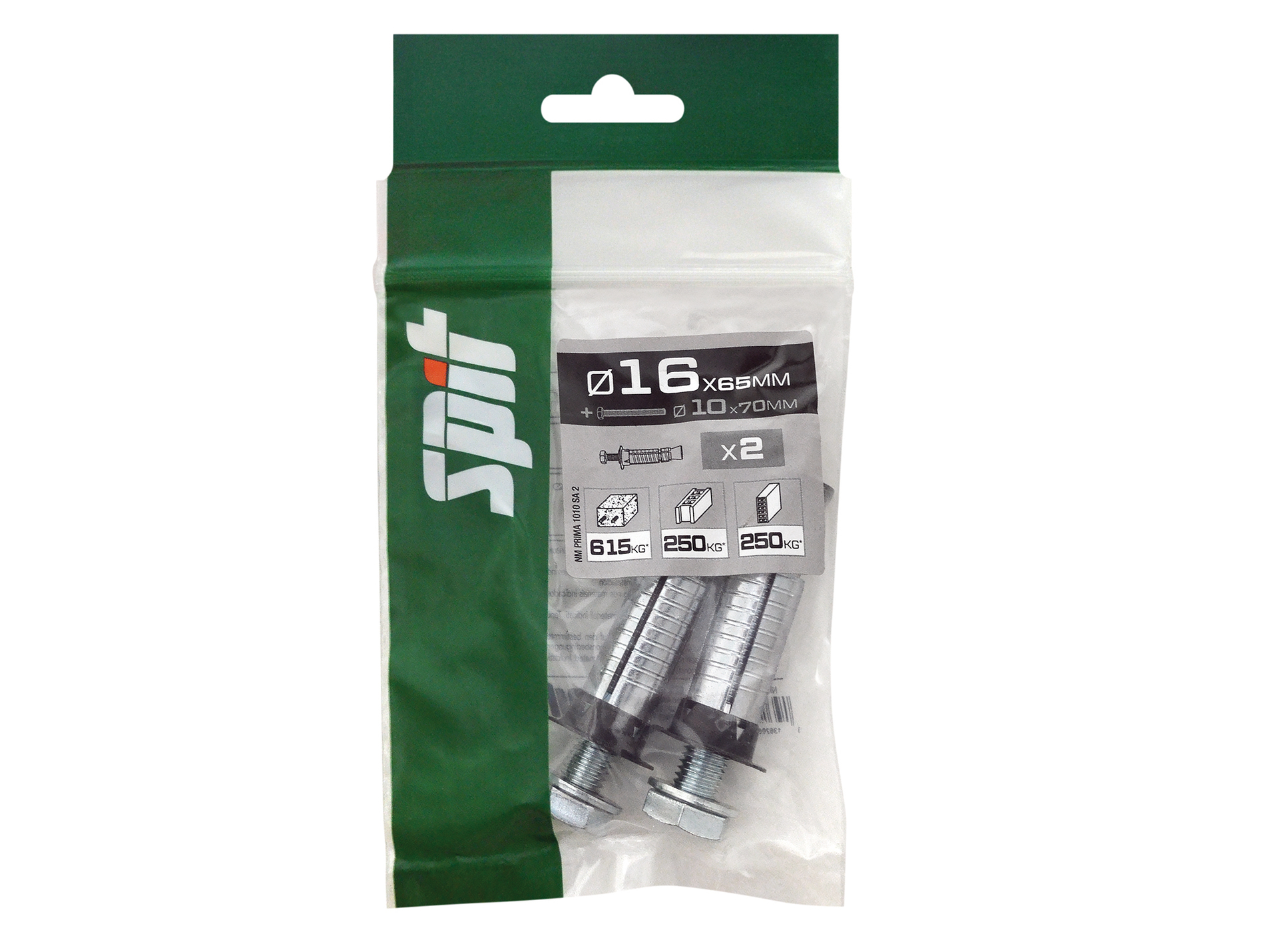 Cheville acier SPIT Prima 16x65mm avec tirefond TH 10x70mm x2