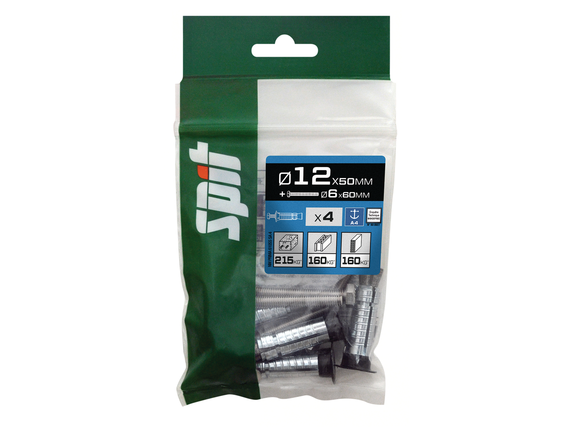 Chevilles à expansion avec vis TH Ø6mm SPIT Ø12mm L.50mm x4