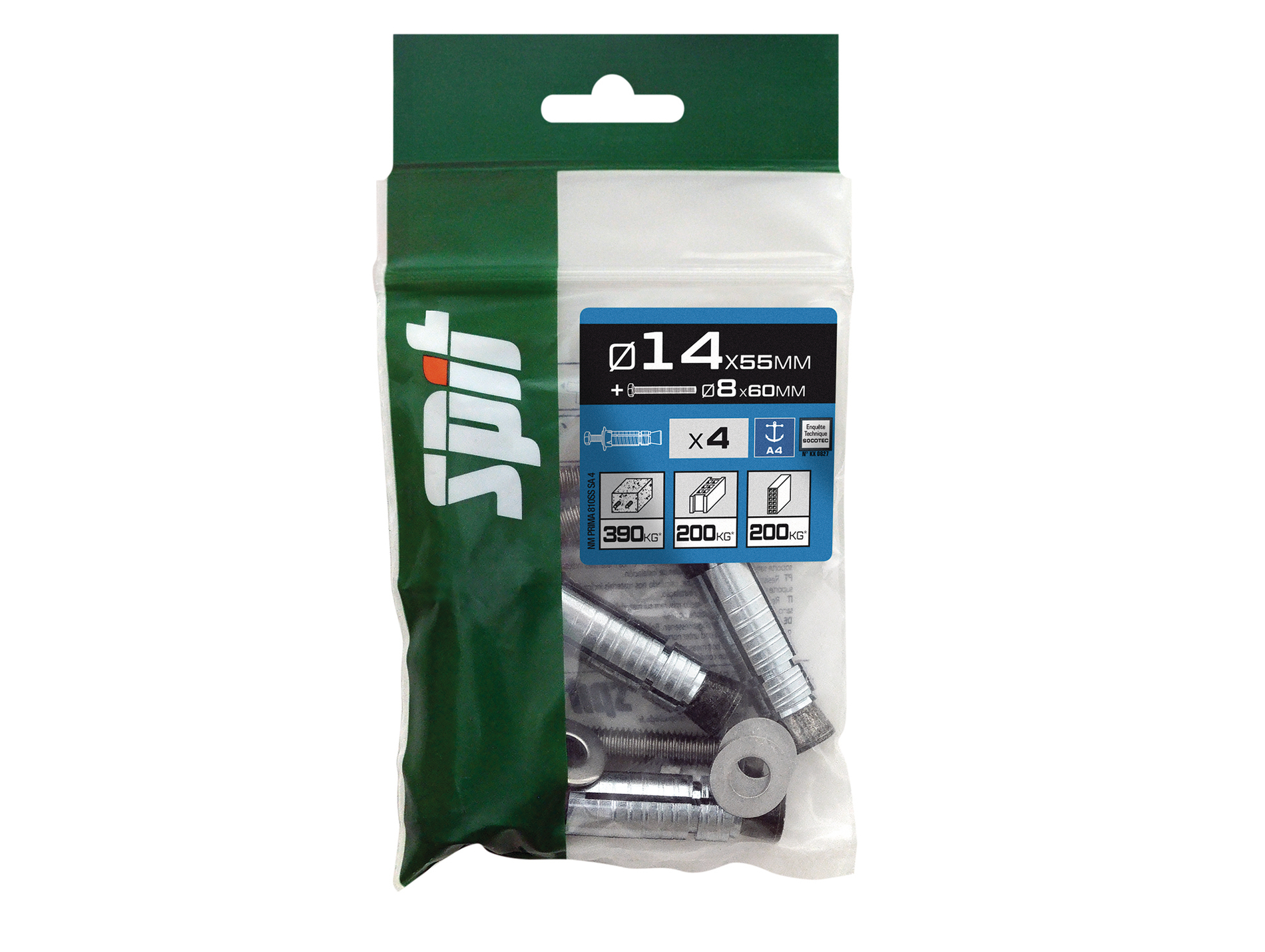 Chevilles à expansion avec vis TH Ø8mm SPIT Ø14mm L.55mm x4