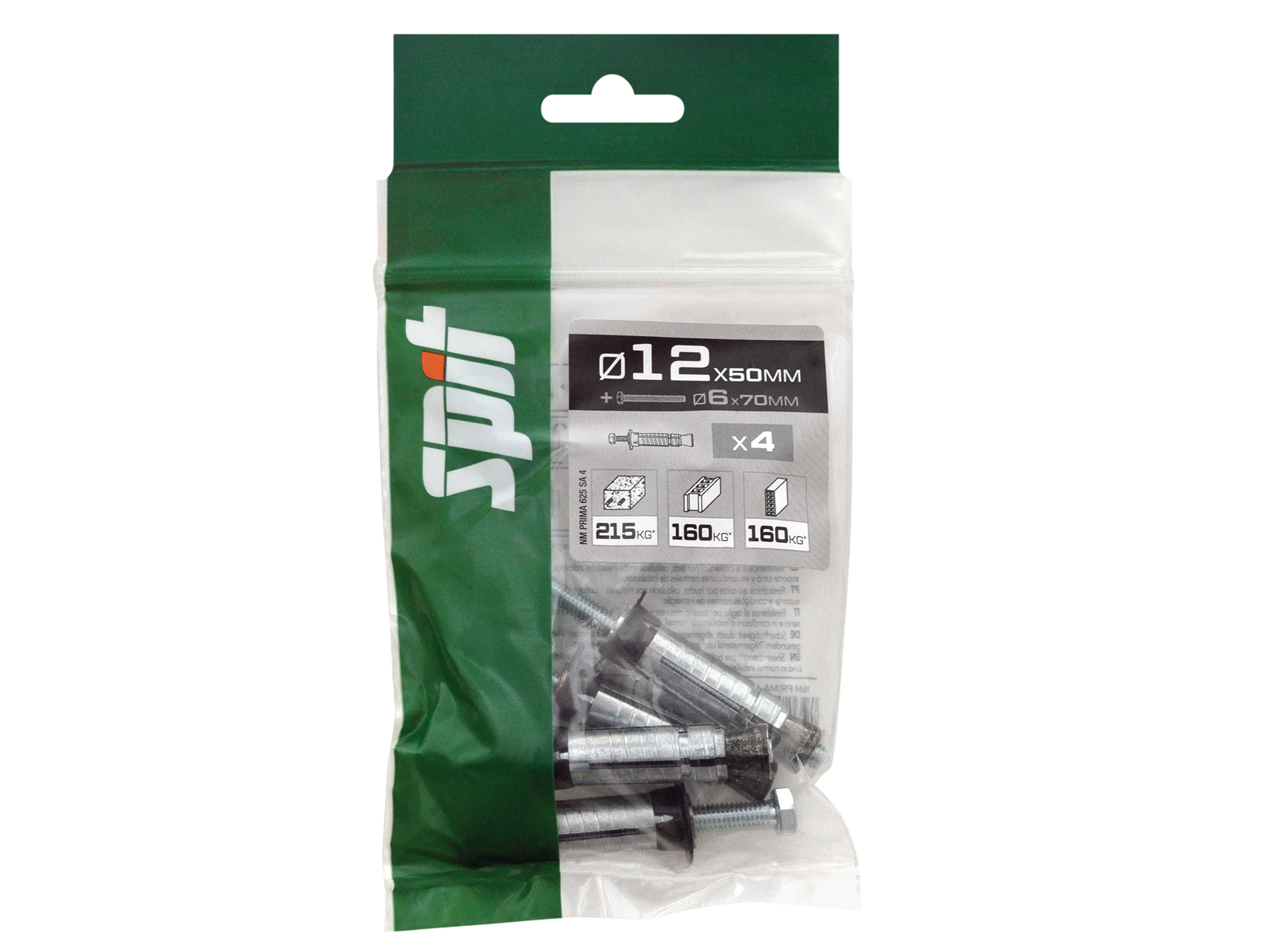 Cheville acier SPIT Prima 12x50mm avec tirefond TH 6x70mm x4
