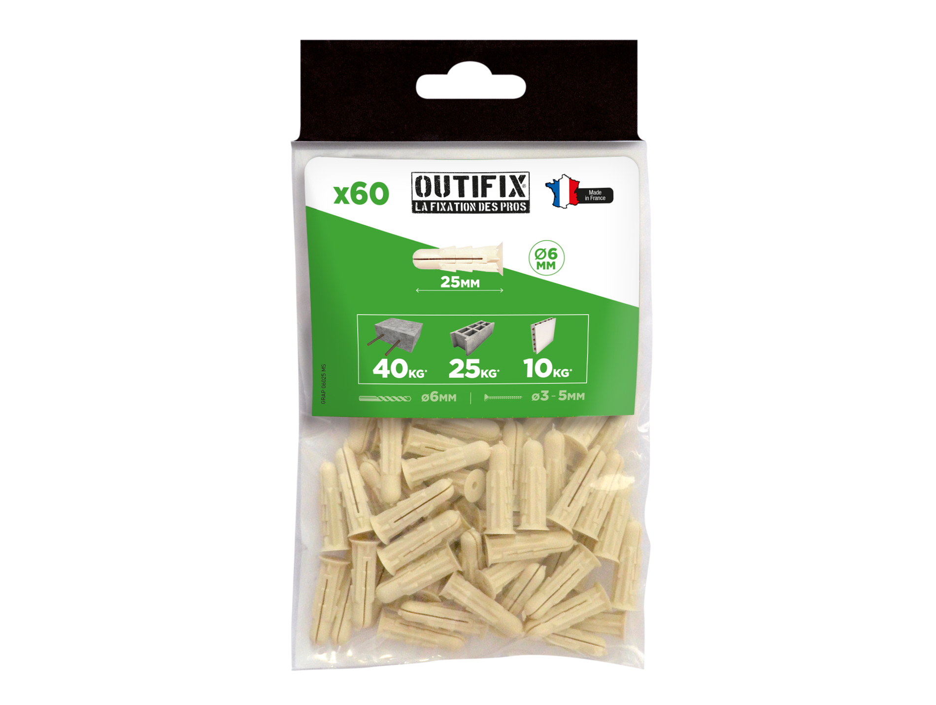 Chevilles crantées Ø6 L25mm x60