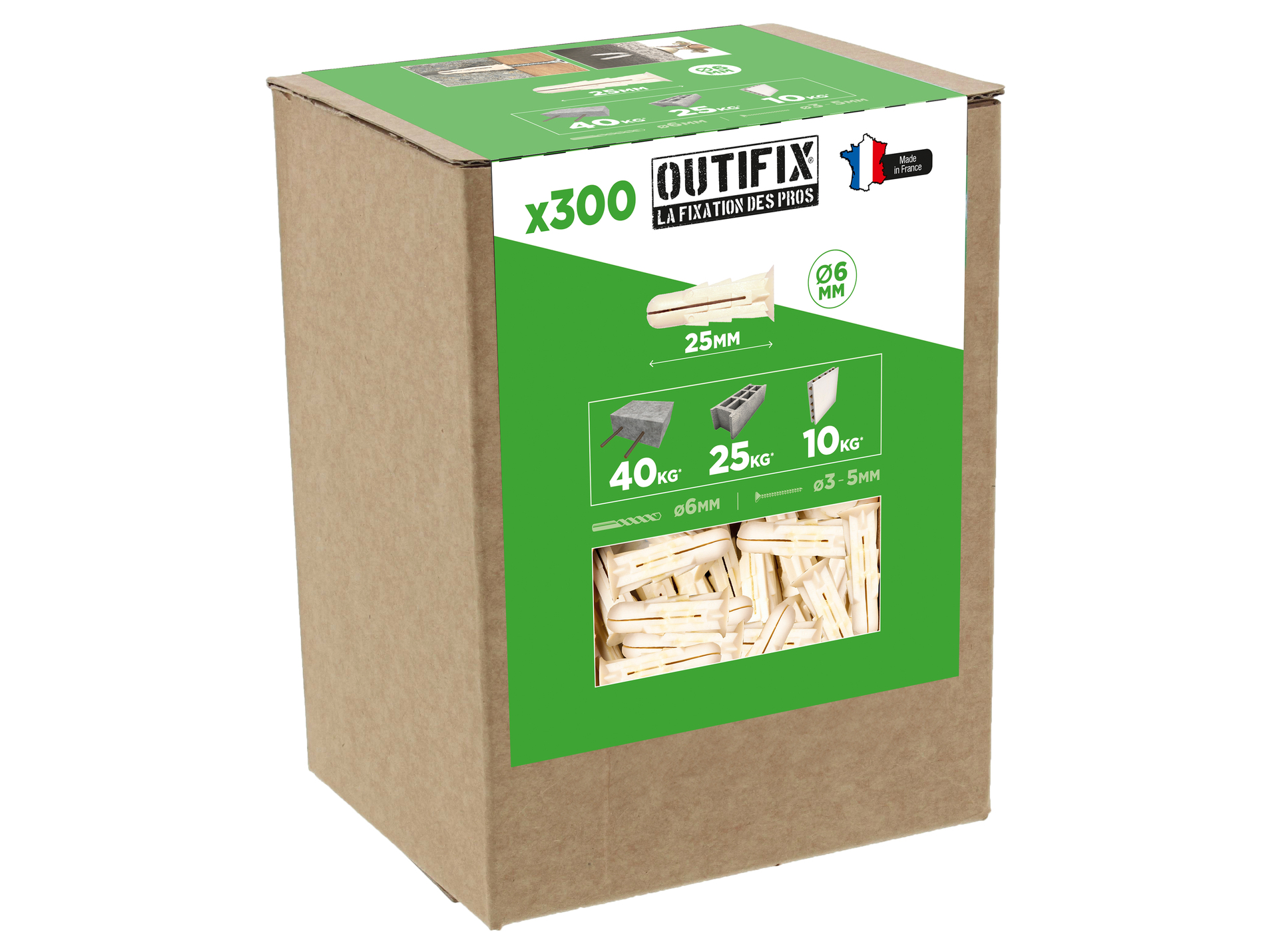 Chevilles crantées Ø6 L25mm x300