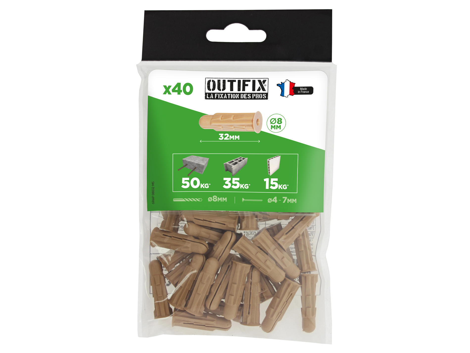 Chevilles crantées Ø8 L32mm x40