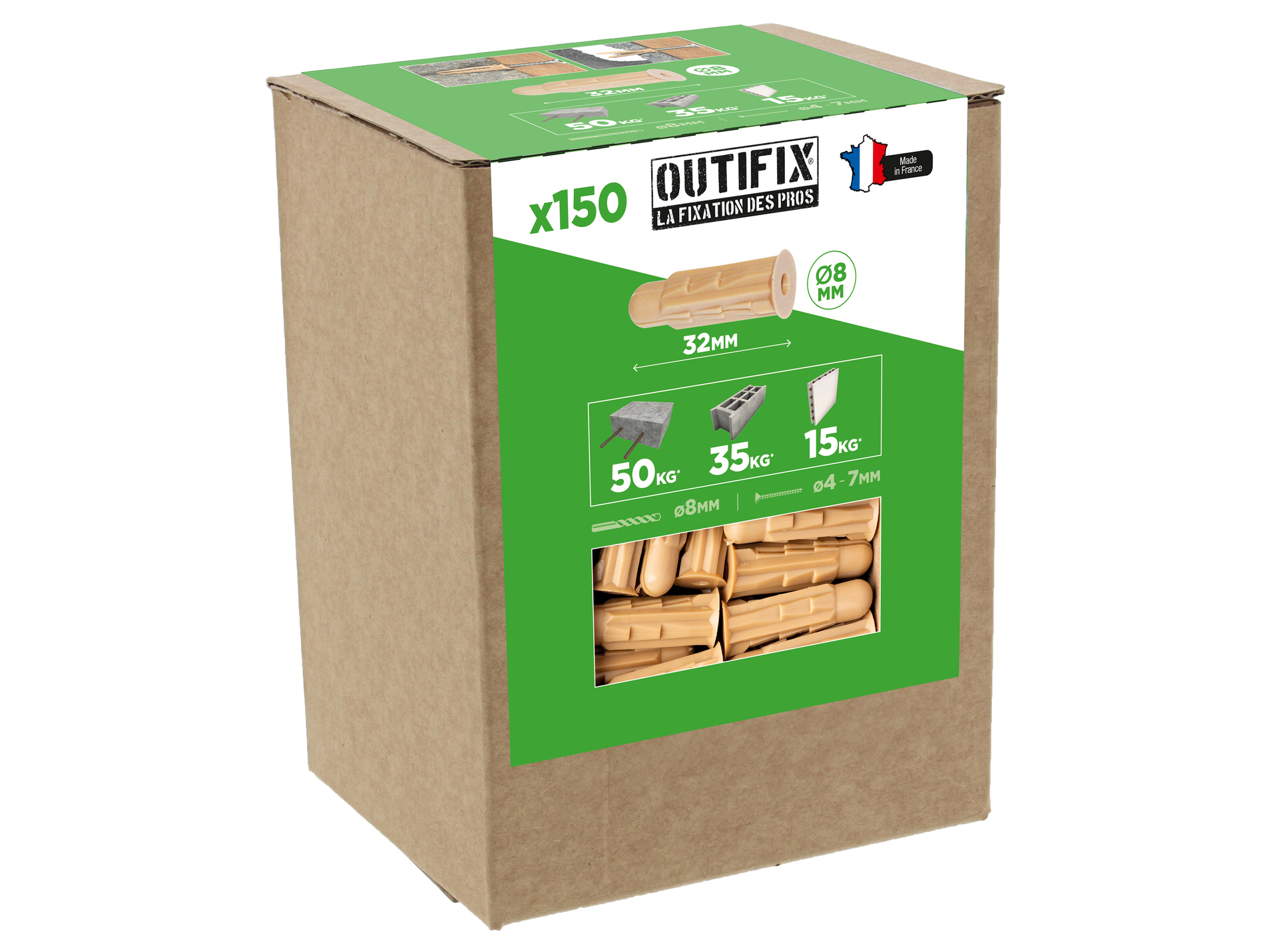 Chevilles crantées Ø8 L32mm x150