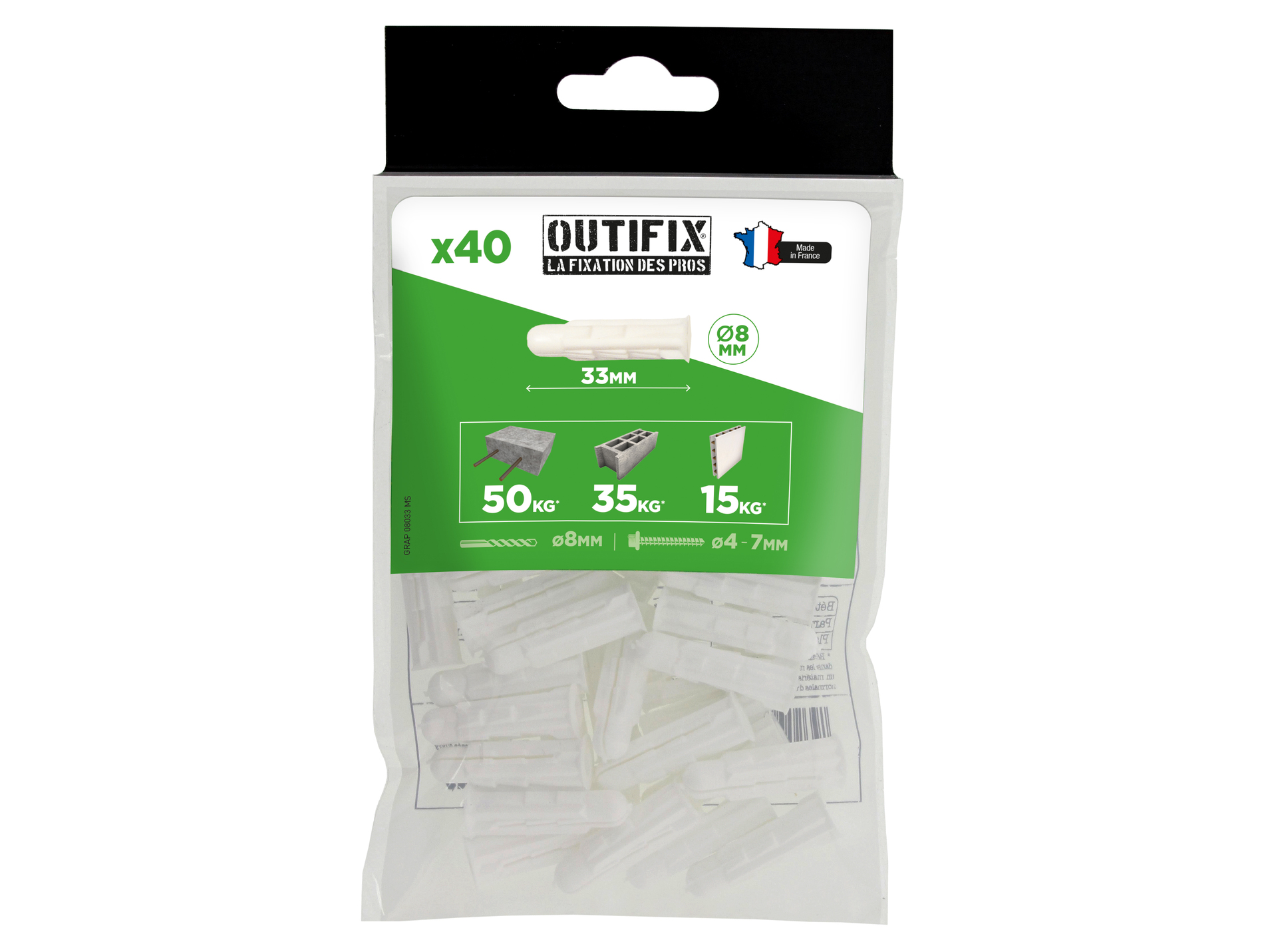 Chevilles crantées Ø8 L33mm x40