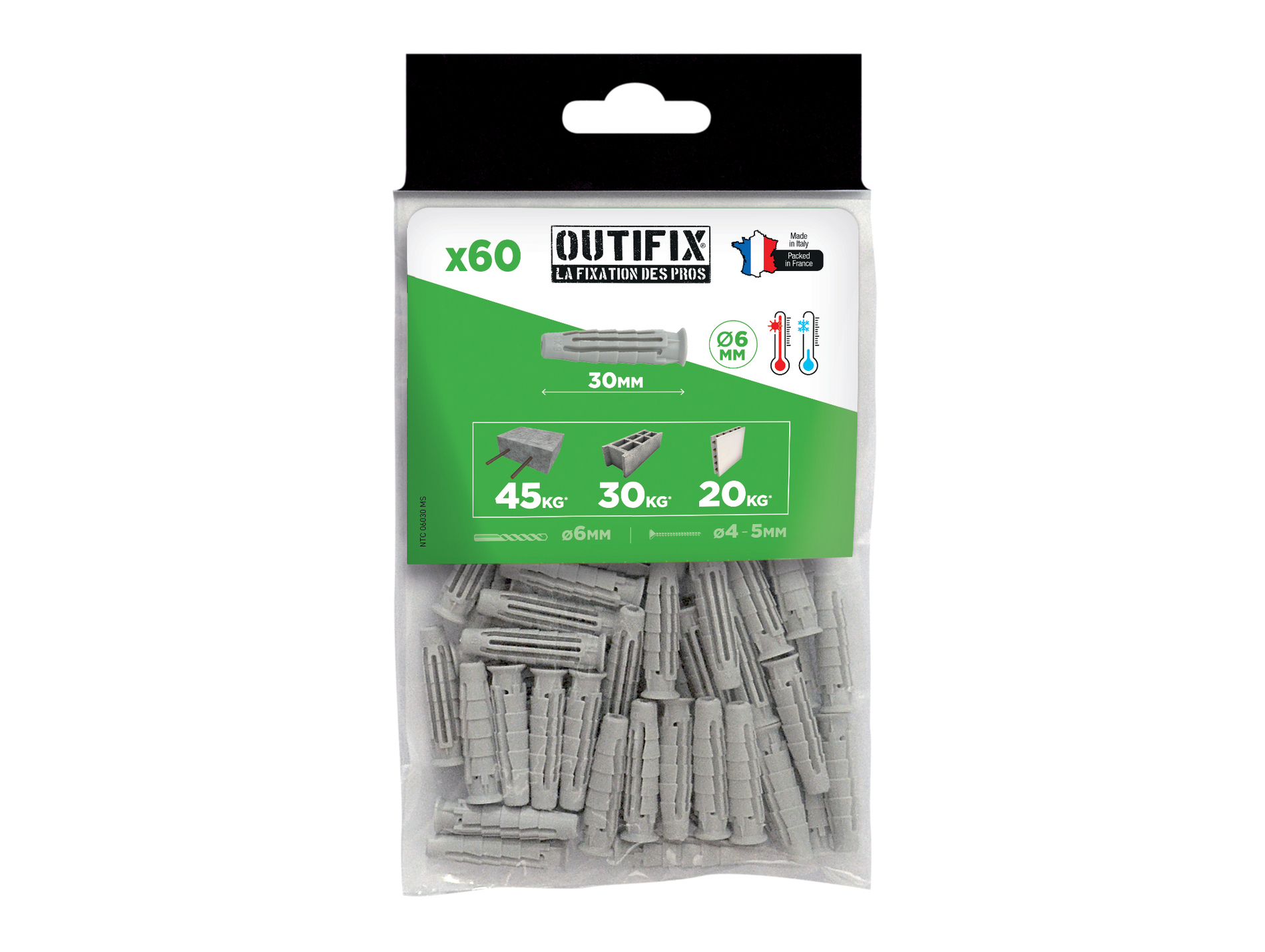 Chevilles nylon Ø6 L30mm x60