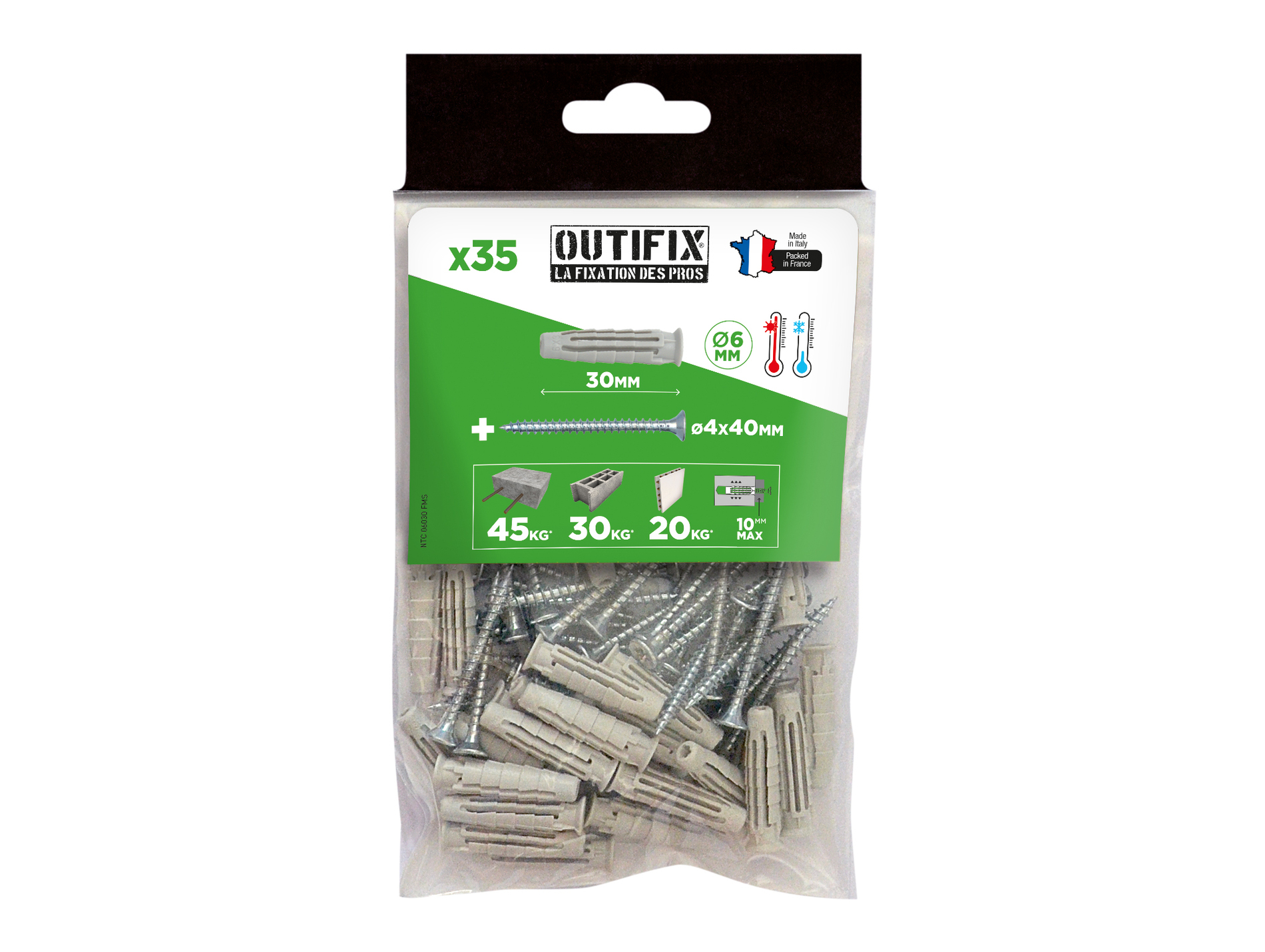 Chevilles nylon Ø6 L30mm x35 + vis