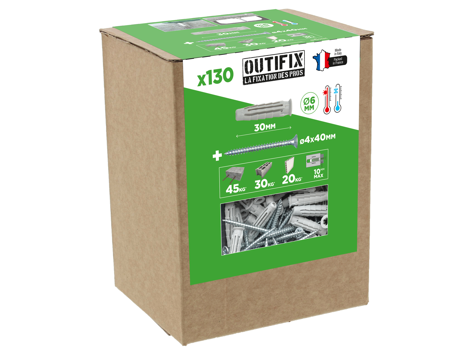 Chevilles nylon Ø6 L30mm x130 + vis