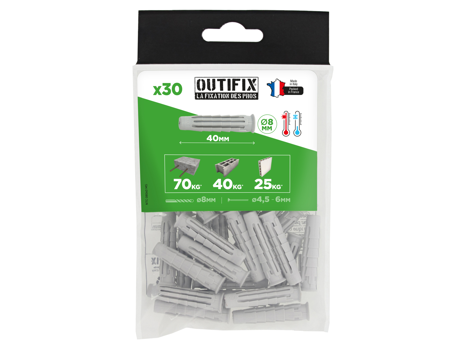 Chevilles nylon Ø8 L40mm x30