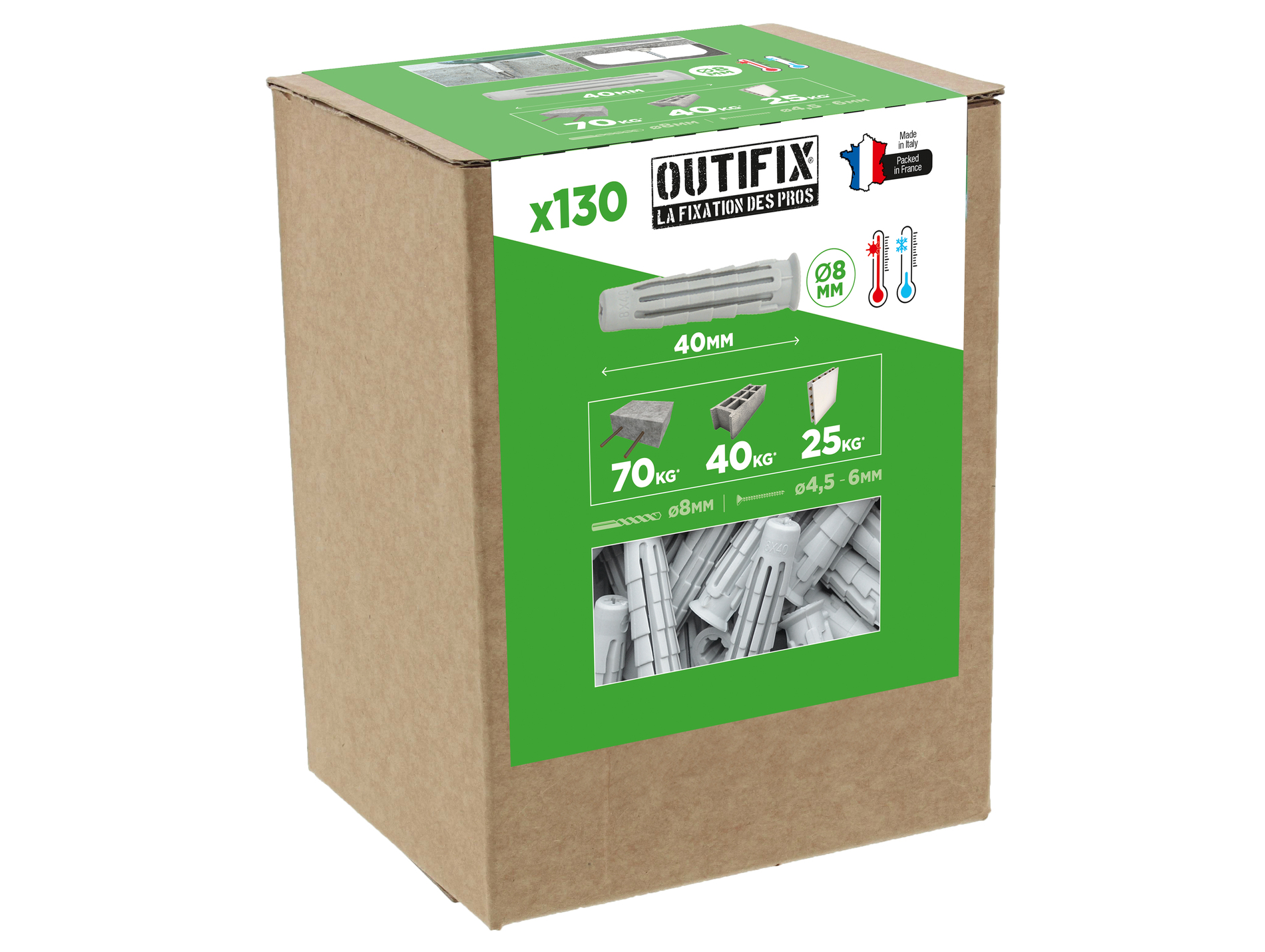 Chevilles nylon Ø8 L40mm x130