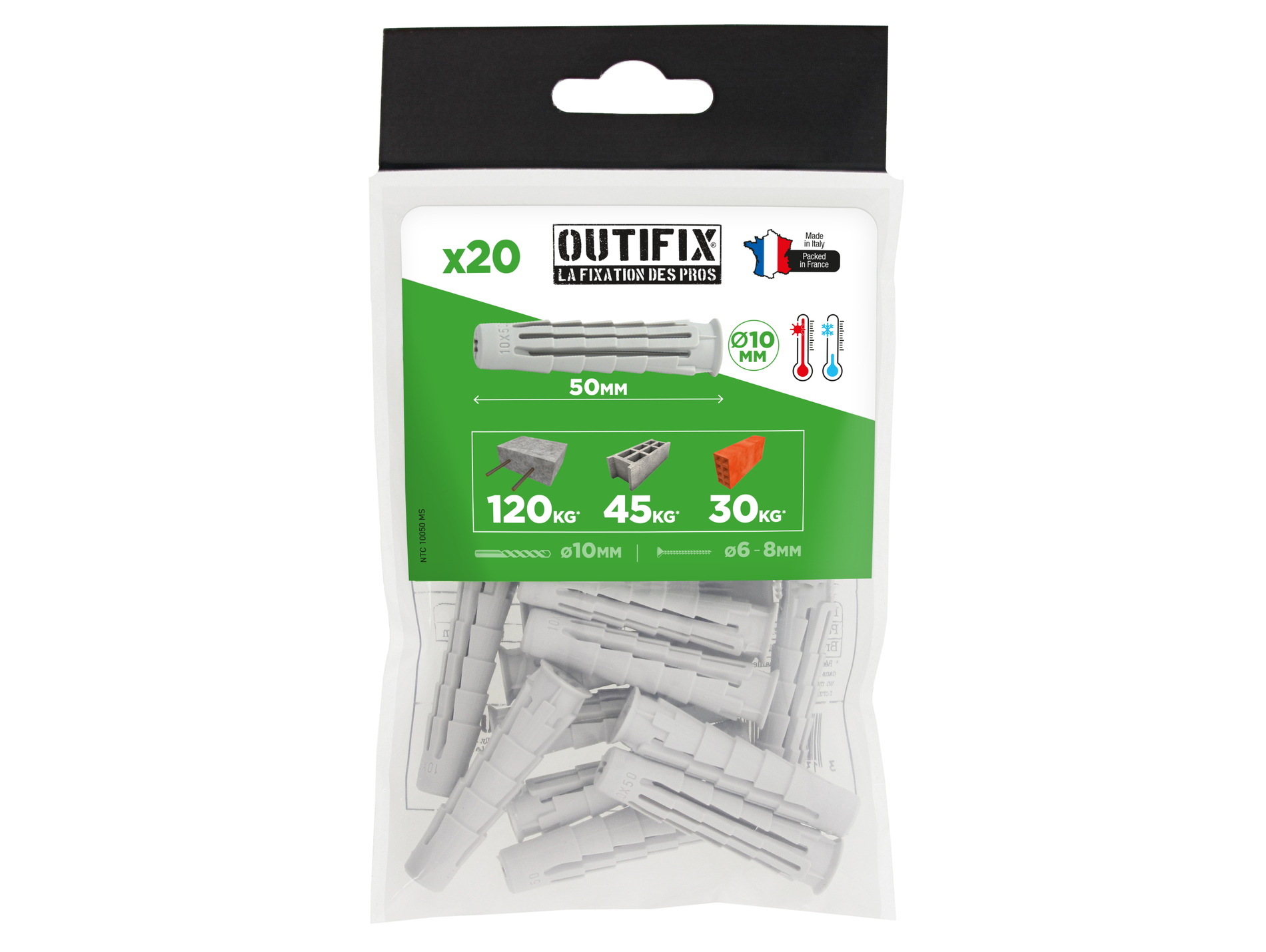 Chevilles nylon Ø10 L50mm x20