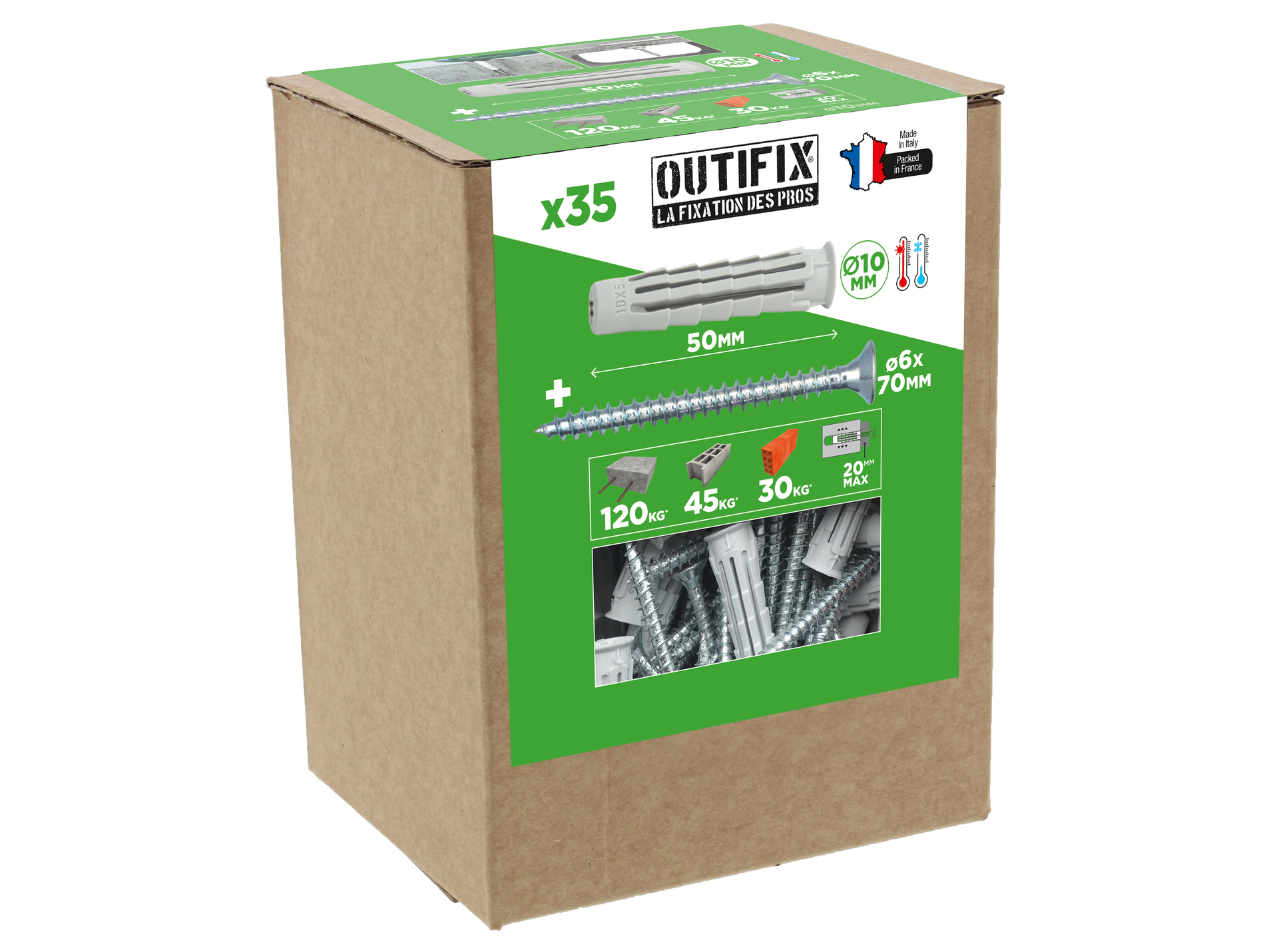 Chevilles nylon Ø10 L50mm x35 + vis